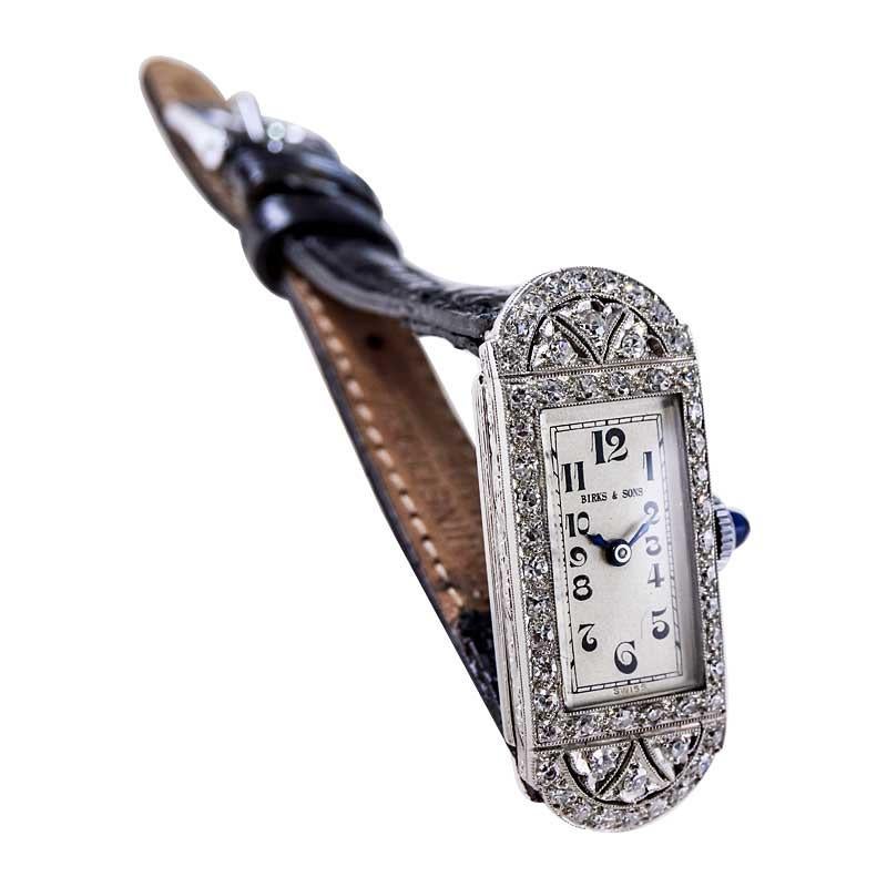 Birks and Sons Platinum Ladies Art Deco Diamond Dress Watch from 1930's For Sale 1