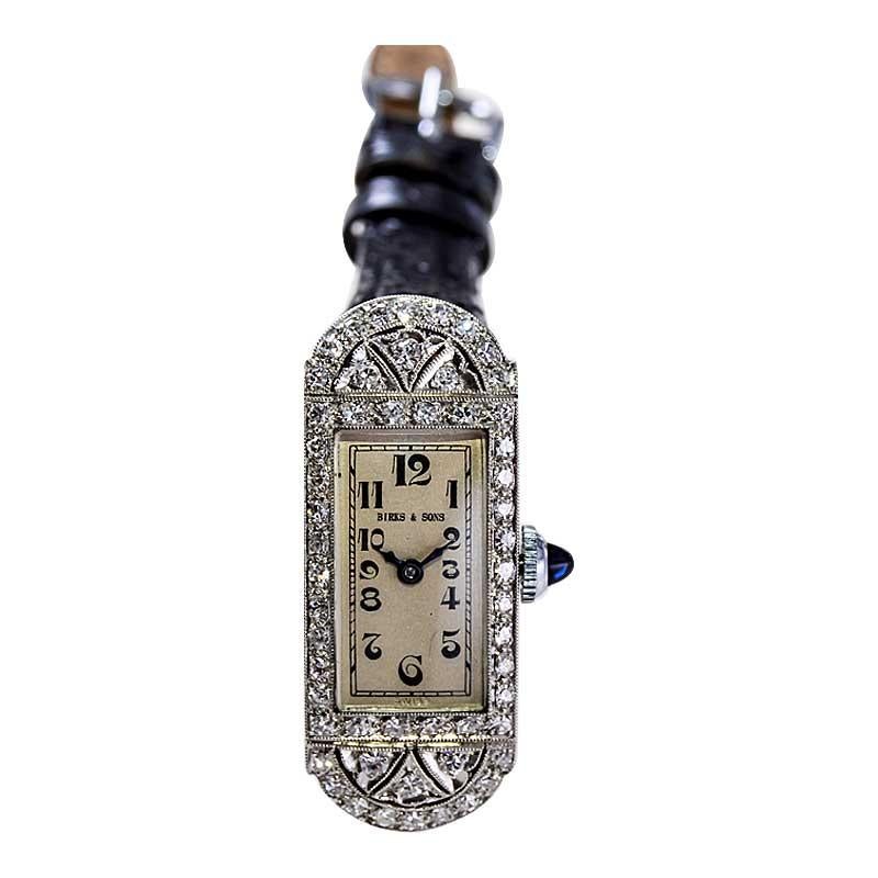 Birks and Sons Platinum Ladies Art Deco Diamond Dress Watch from 1930's For Sale 2