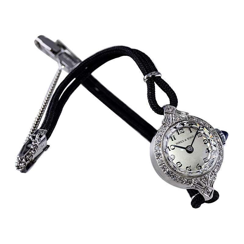 Birks and Sons Platinum Ladies Art Deco Diamond Dress Watch from 1930's 2