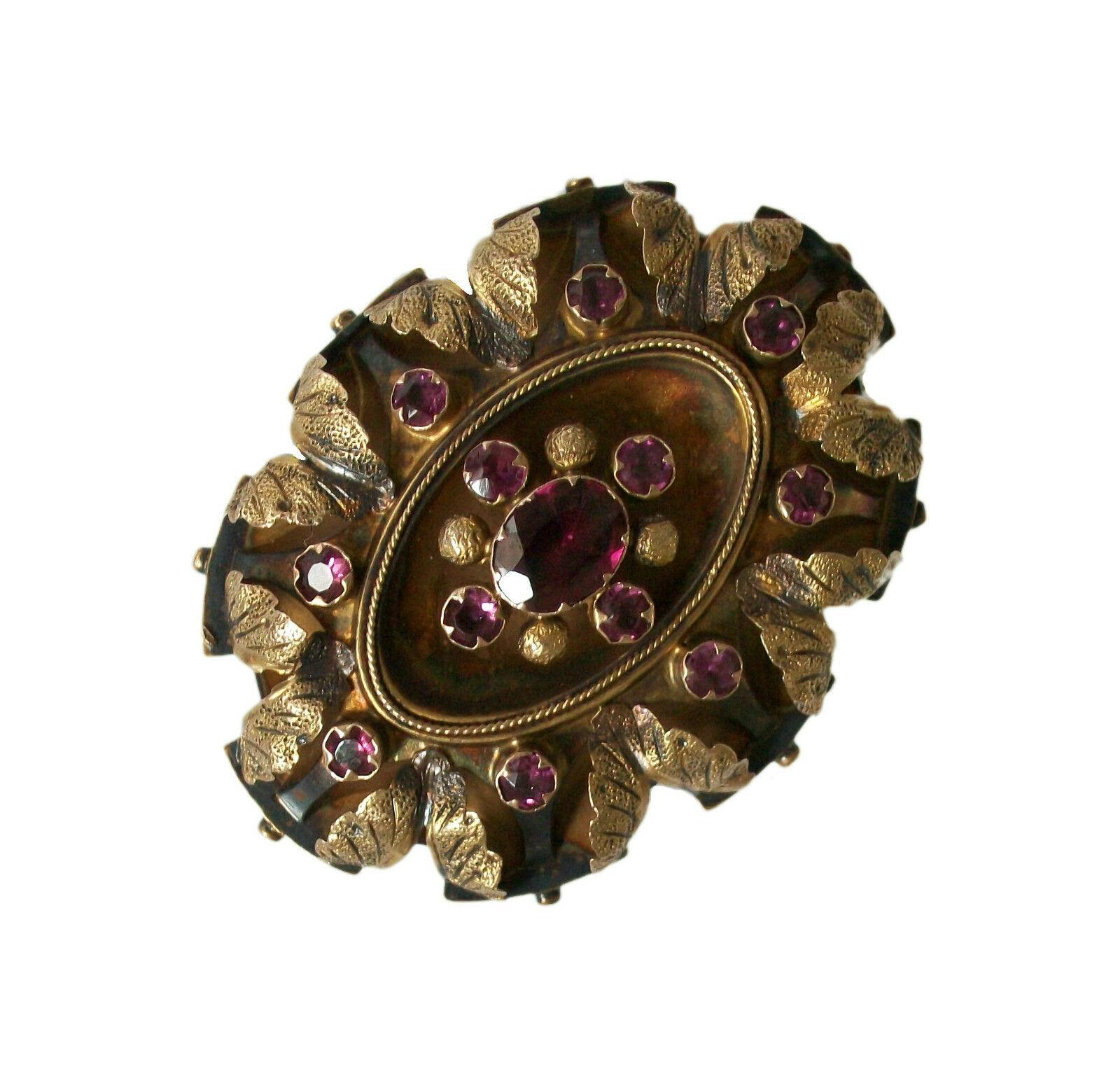 Oval Cut Birks, Antique Purple Tourmaline & 14K Yellow Gold Brooch, Canada, Circa 1900 For Sale