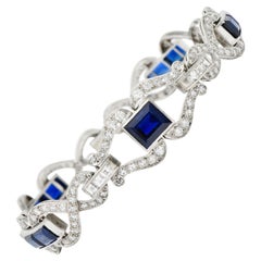 Birks Art Deco 16.15 CTW Sapphire Diamond Platinum Infinity Link Line Bracelet