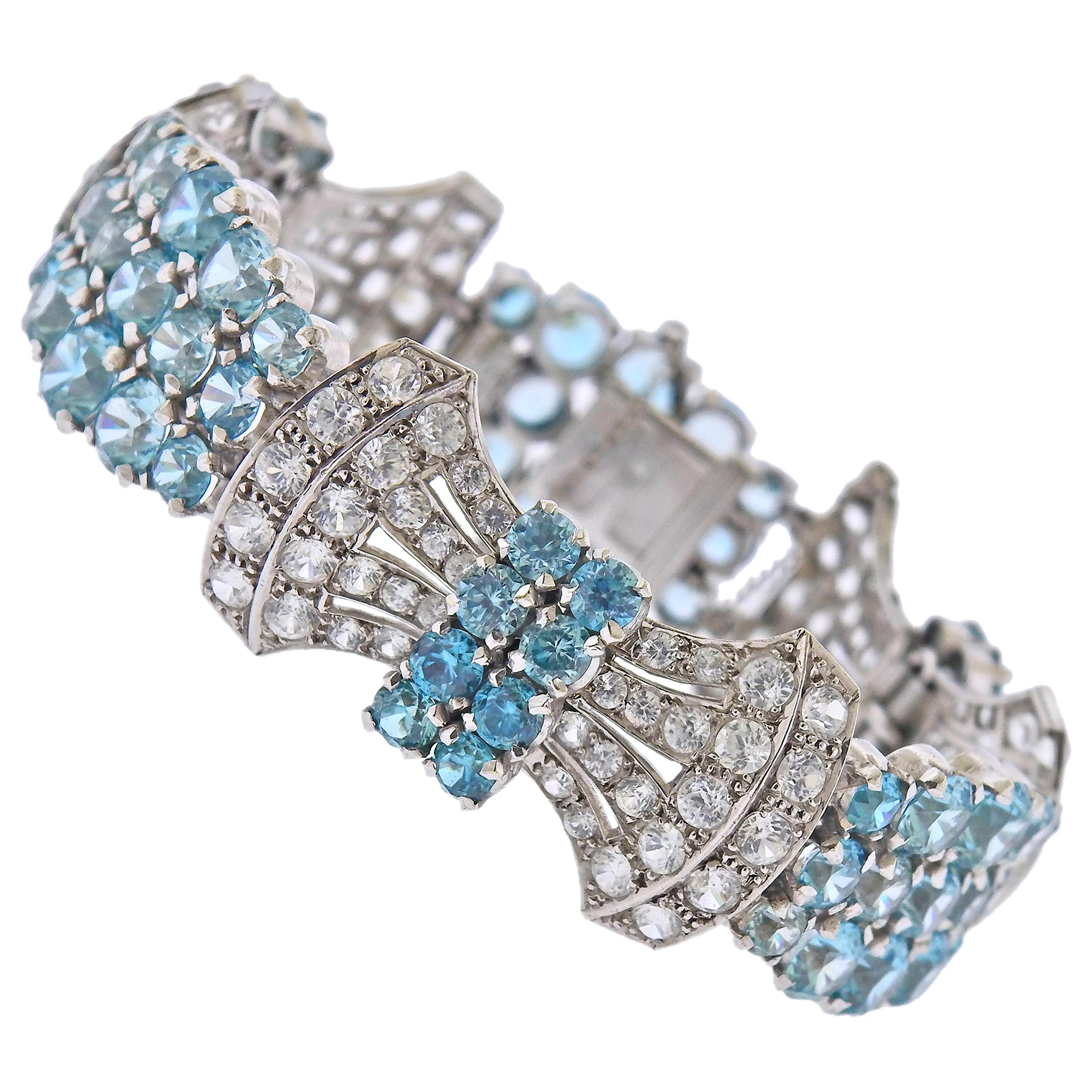 White Zircon and Blue Zircon Birks Canadian 9 Karat Gold  Bracelet 