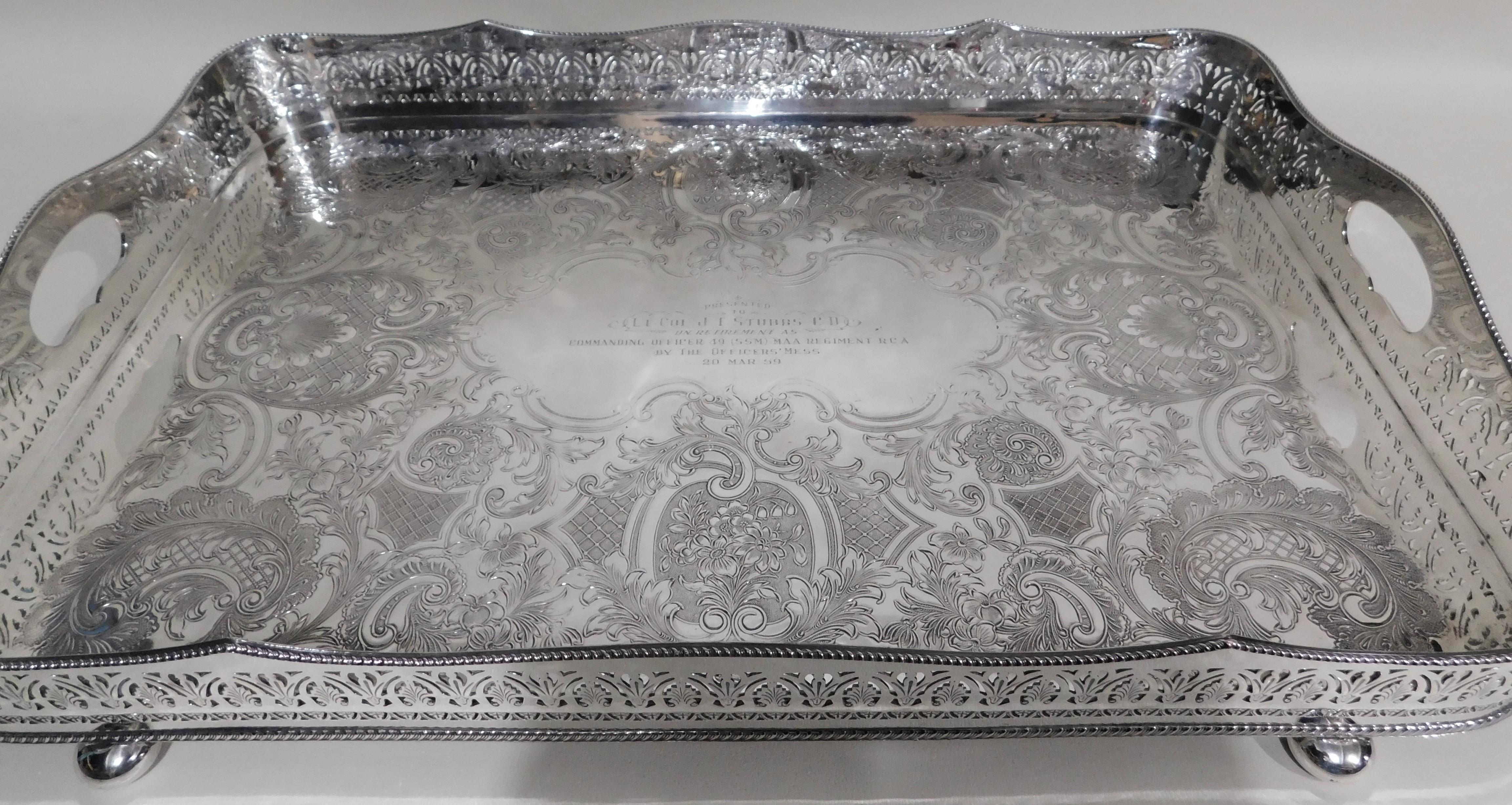 Birks English Military Commemoration Regency Silver Plate Tray 1