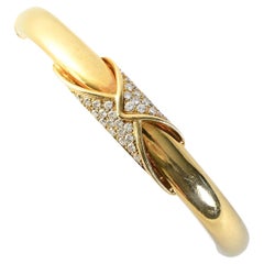 Vintage Birks Gold Bangle Bracelet with Diamonds