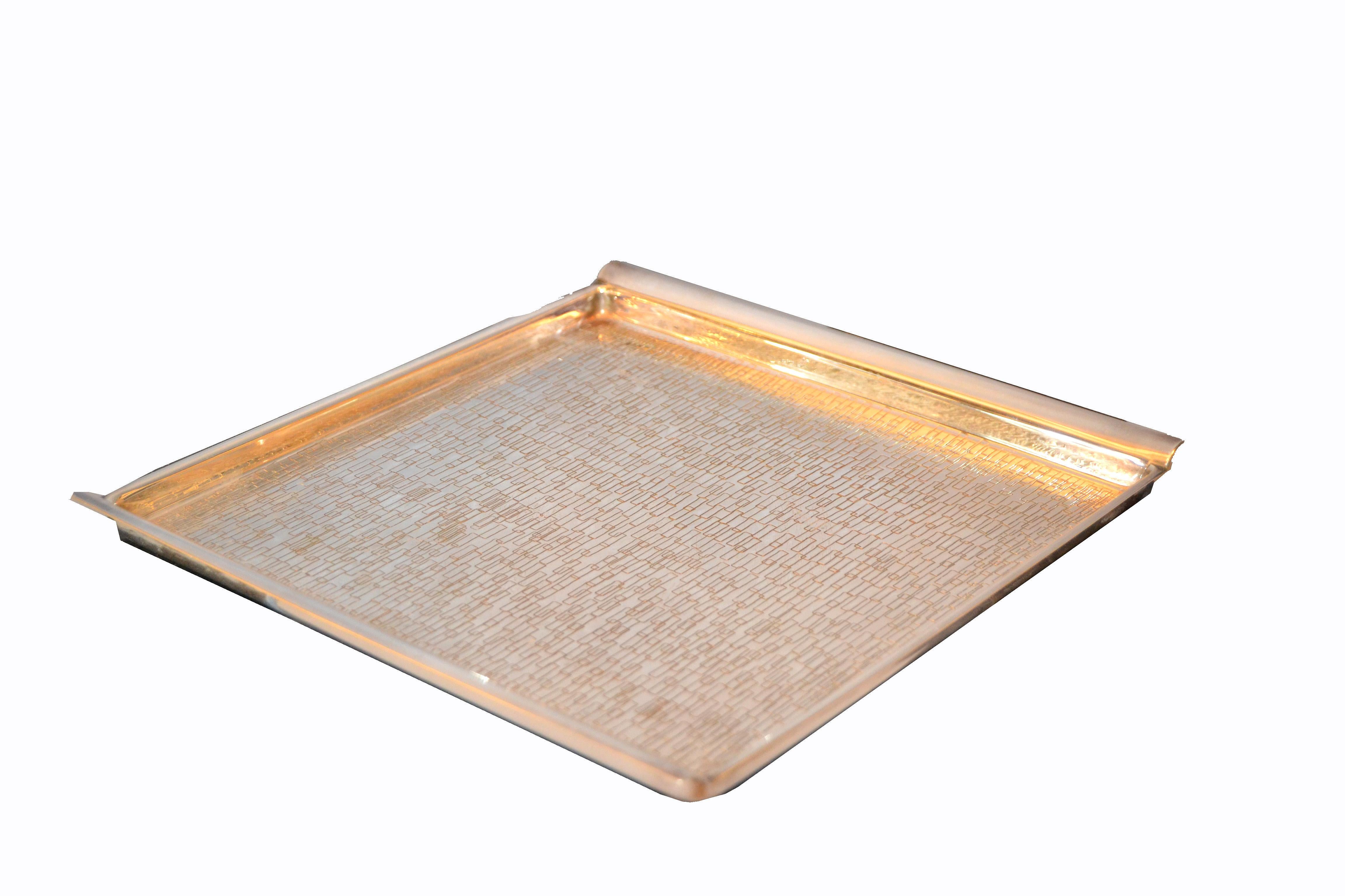 Birks Hollywood Regency silver plated textured rectangular serving tray for Zanetta.
Markings underneath.