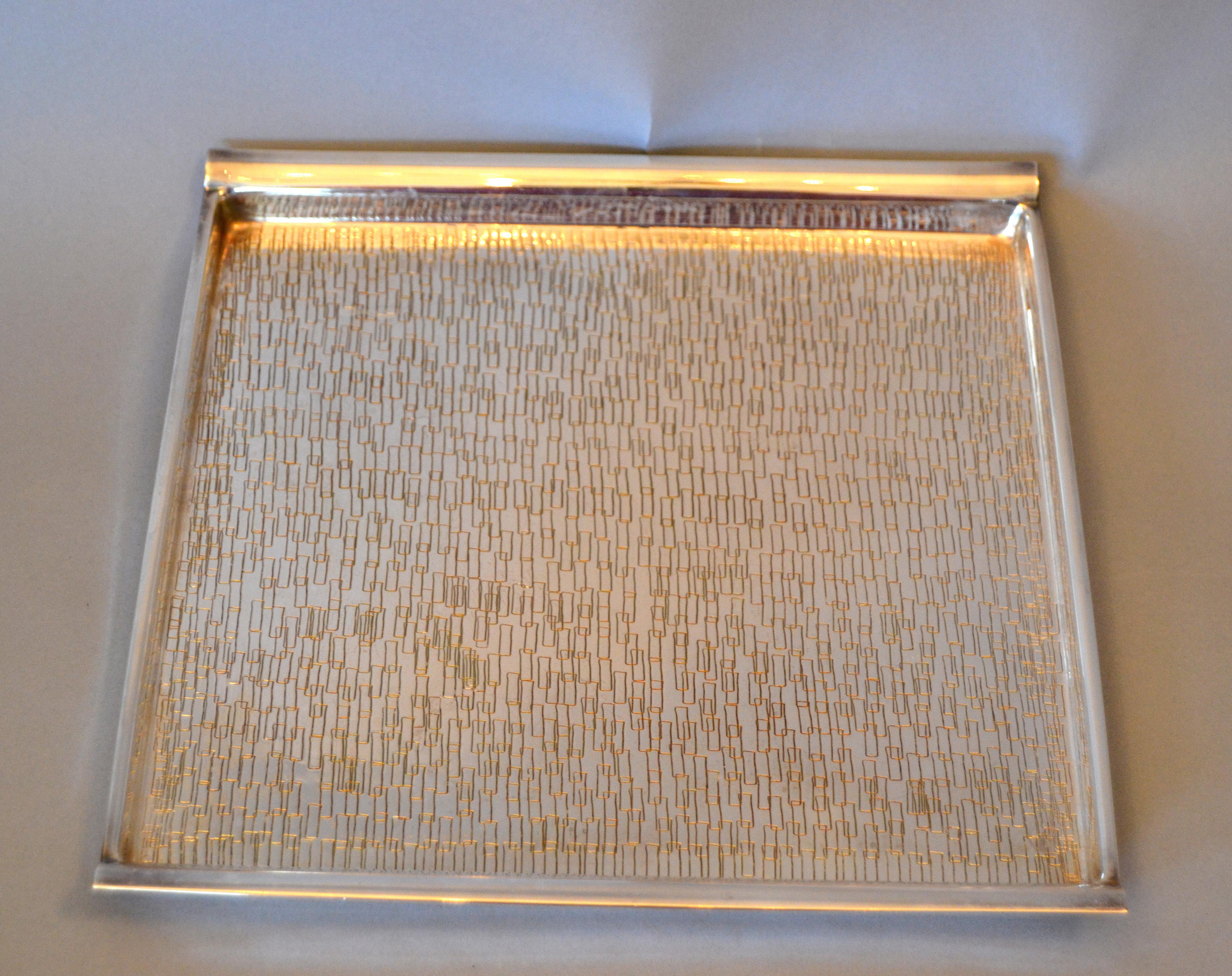 Birks Hollywood Regency Silver Plate Textured Rectangular Serving Tray America 3