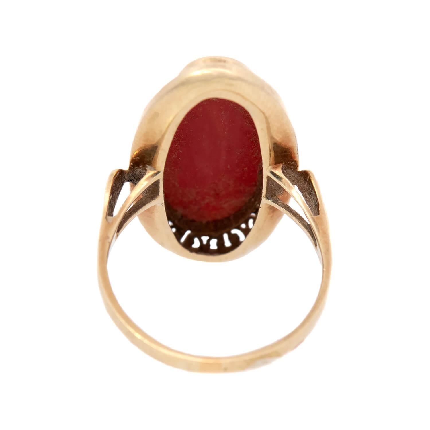 BIRKS Late Victorian 14k Oxblood Coral Ring In Good Condition For Sale In Narberth, PA