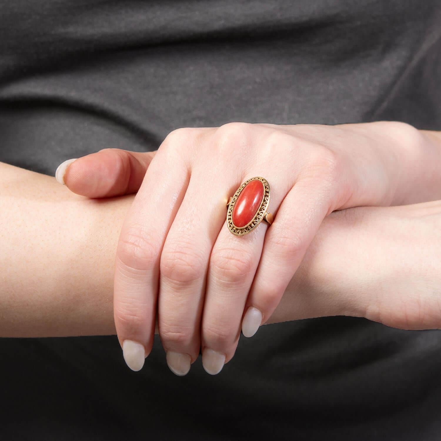 BIRKS Late Victorian 14k Oxblood Coral Ring For Sale 1
