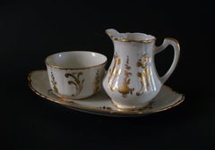 Birks Limoges, Gilt Porcelain Cream/Sugar/Tray, France, Mid-20th Century
