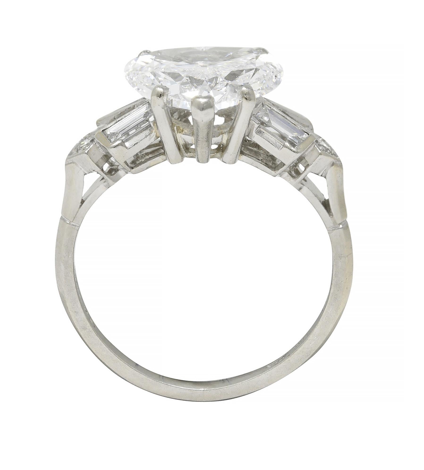 Birks Maison Mid-Century 2.88 CTW Heart Cut Diamond Platinum Engagement Ring GIA For Sale 8