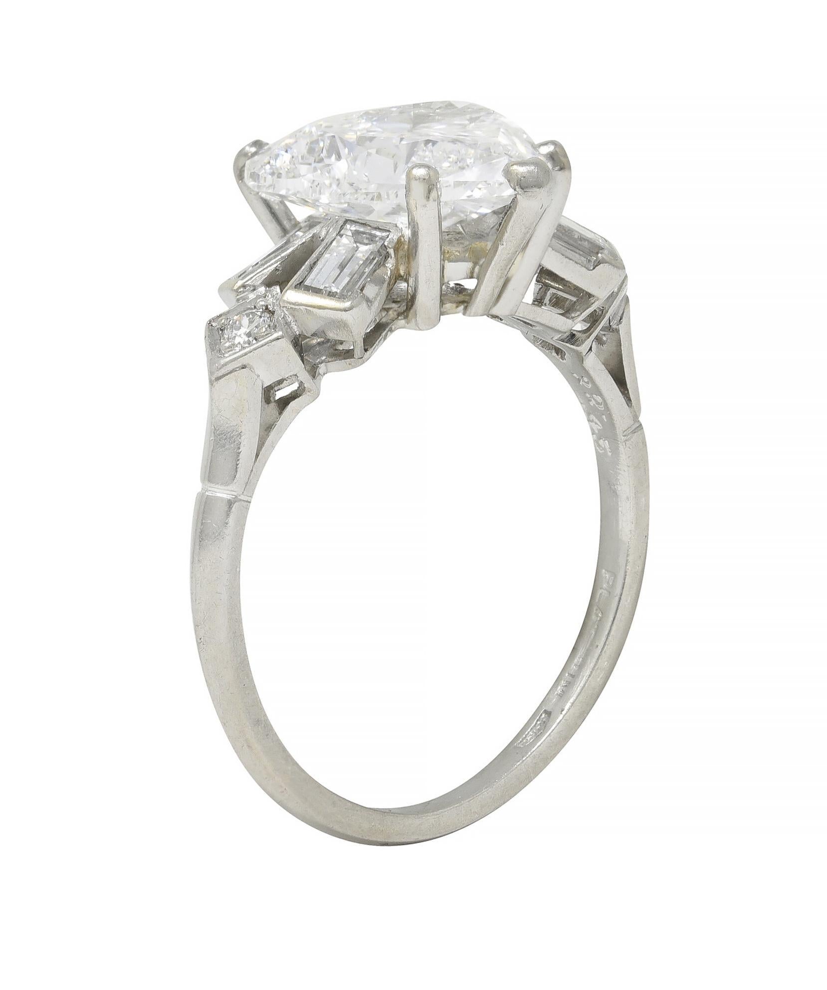 Birks Maison Mid-Century 2.88 CTW Heart Cut Diamond Platinum Engagement Ring GIA For Sale 9