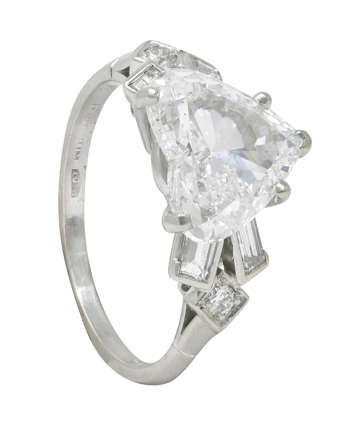 Birks Maison Mid-Century 2.88 CTW Heart Cut Diamond Platinum Engagement Ring GIA For Sale 10