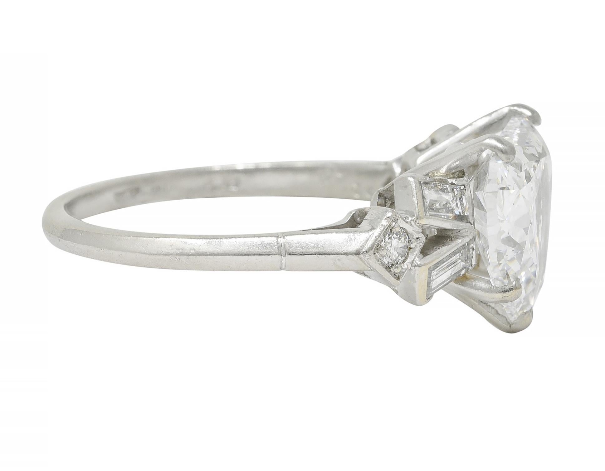 Women's or Men's Birks Maison Mid-Century 2.88 CTW Heart Cut Diamond Platinum Engagement Ring GIA For Sale
