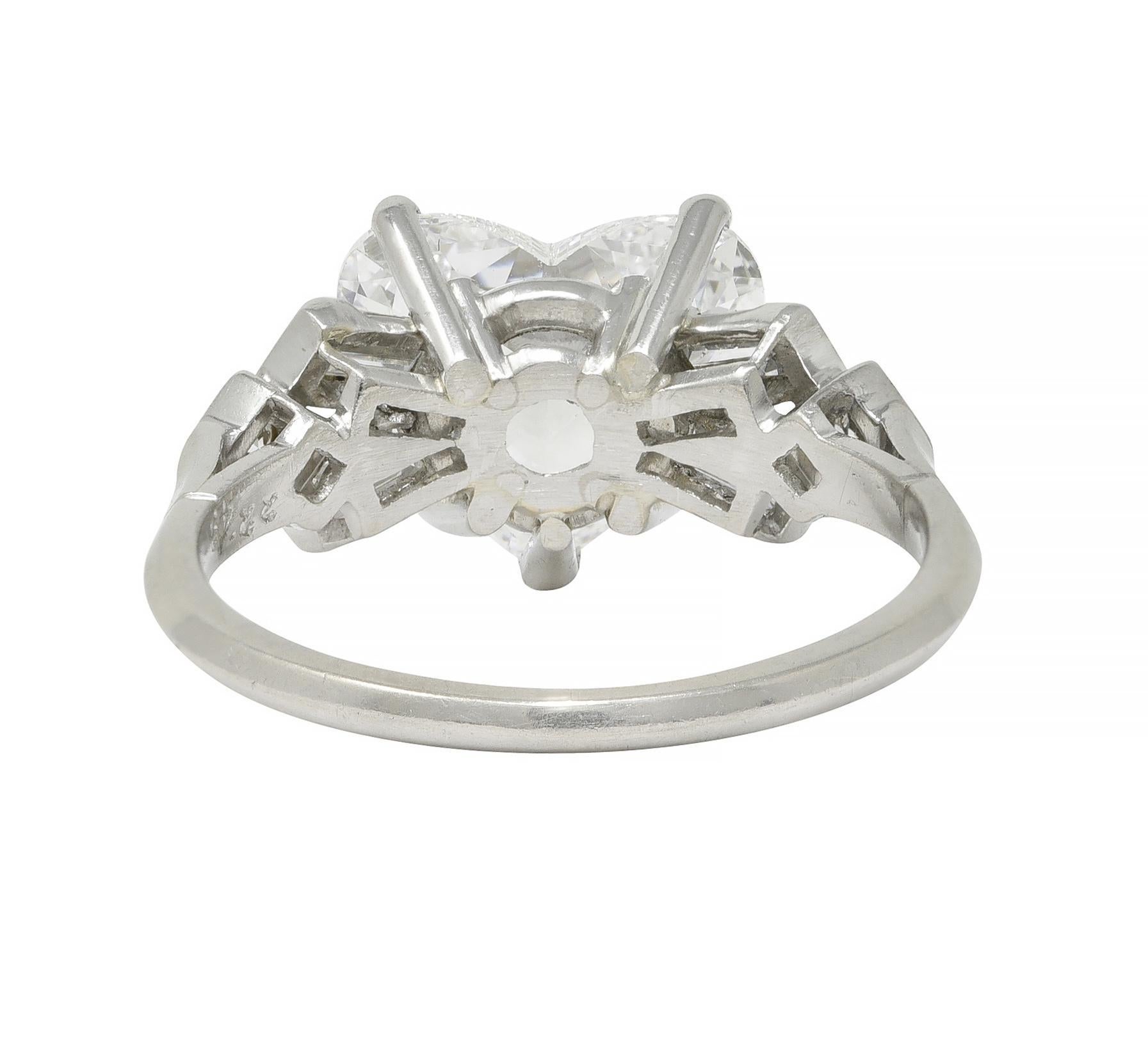 Birks Maison Mid-Century 2.88 CTW Heart Cut Diamond Platinum Engagement Ring GIA For Sale 1