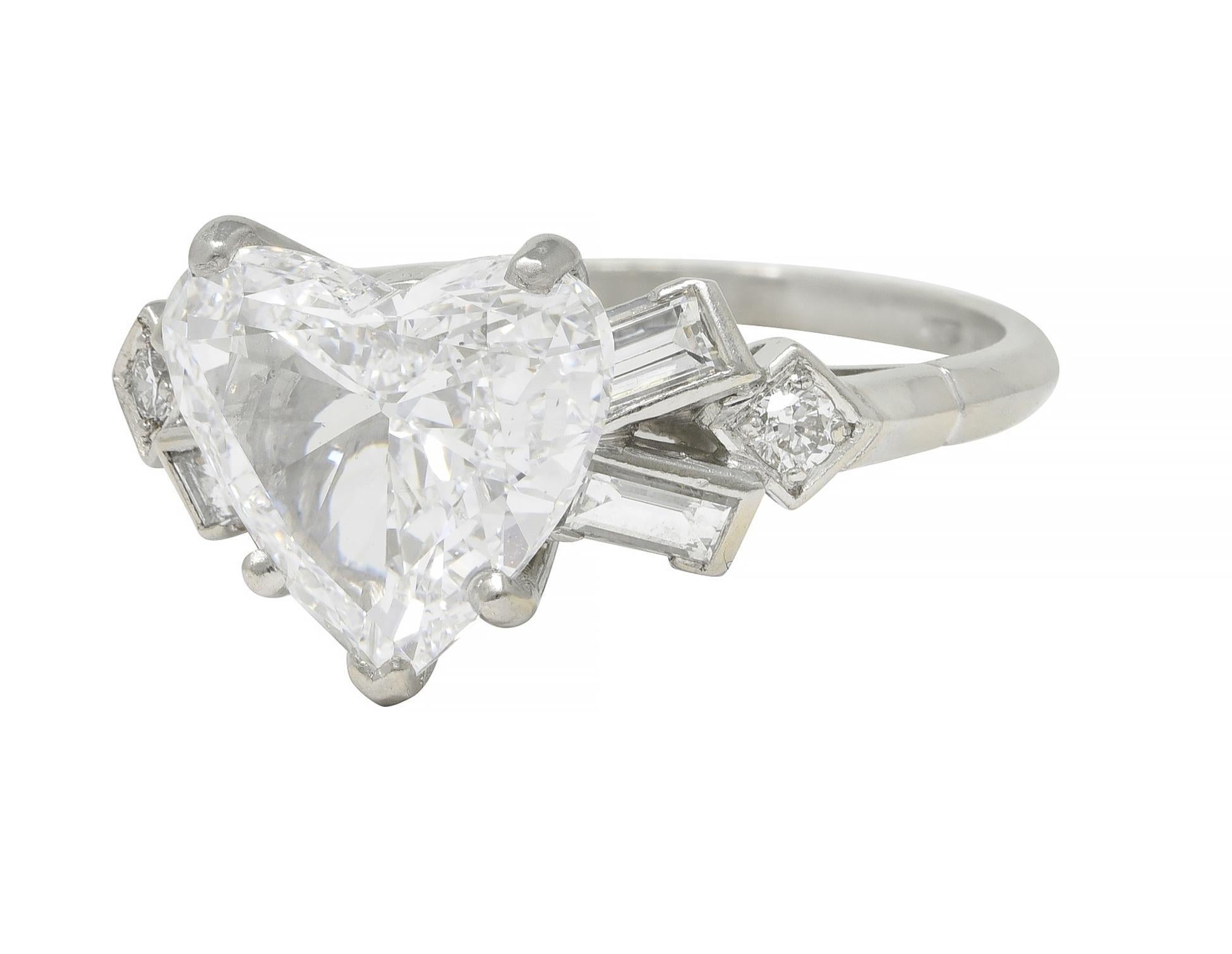 Birks Maison Mid-Century 2.88 CTW Heart Cut Diamond Platinum Engagement Ring GIA For Sale 3