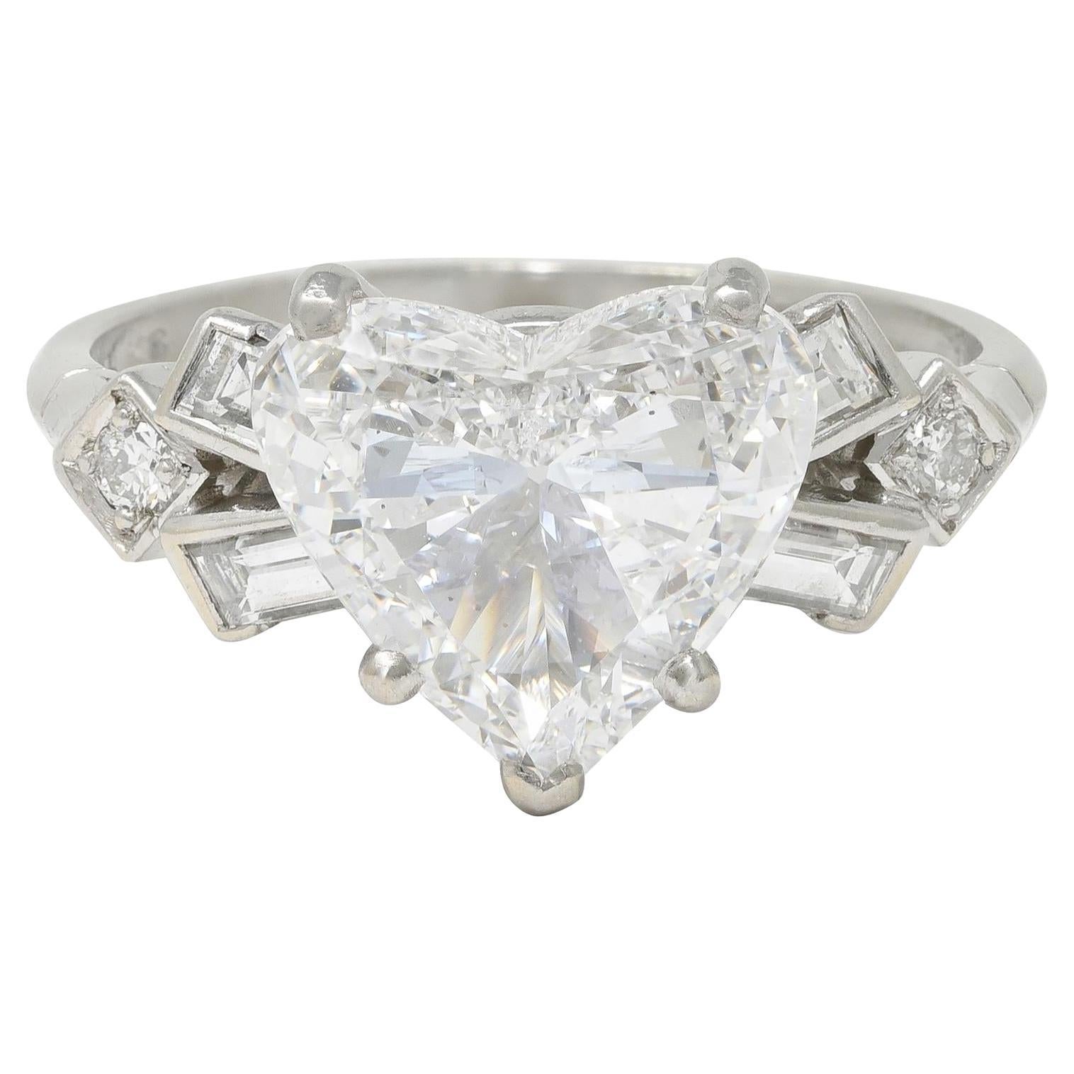 Birks Maison Mid-Century 2.88 CTW Heart Cut Diamond Platinum Engagement Ring GIA For Sale