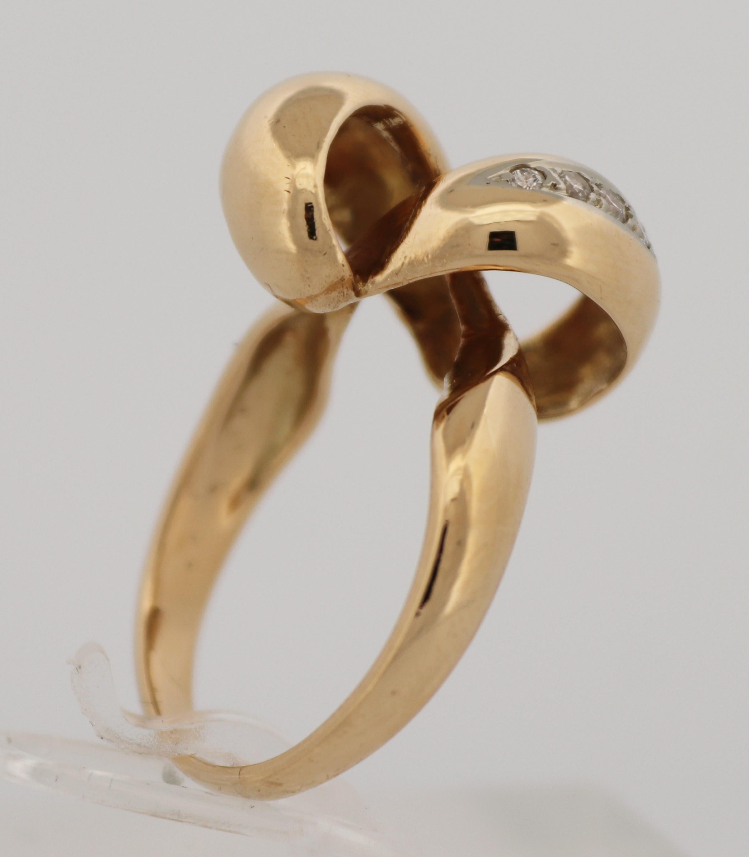 Women's or Men's Birks Natural Diamond, 18K Yellow Gold Ribbon Ring For Sale