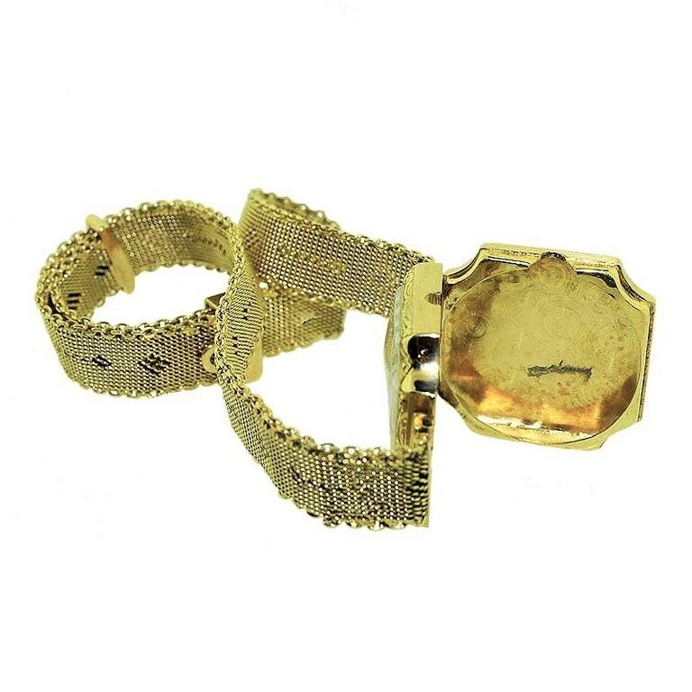 Birks of Canada 14 Karat Yellow Gold Art Deco Watch with Original Mesh Bracelet 3