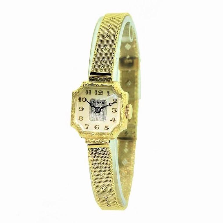 FACTORY / HOUSE: Glycine for Birks of Canada
STYLE / REFERENCE: Art Deco Hinged Case 
METAL / MATERIAL: 14Kt Solid Yellow Gold
CIRCA / YEAR: 1920's
DIMENSIONS / SIZE: Length 23mm X Width 18mm
MOVEMENT / CALIBER: Manual Winding / 17 Jewels / Glycine