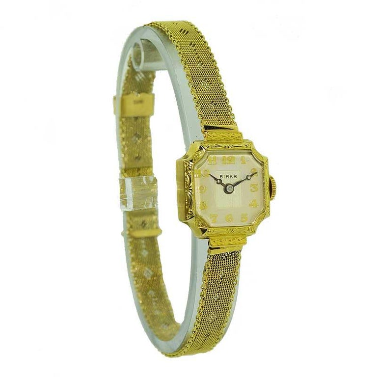 Birks of Canada 14 Karat Yellow Gold Art Deco Watch with Original Mesh