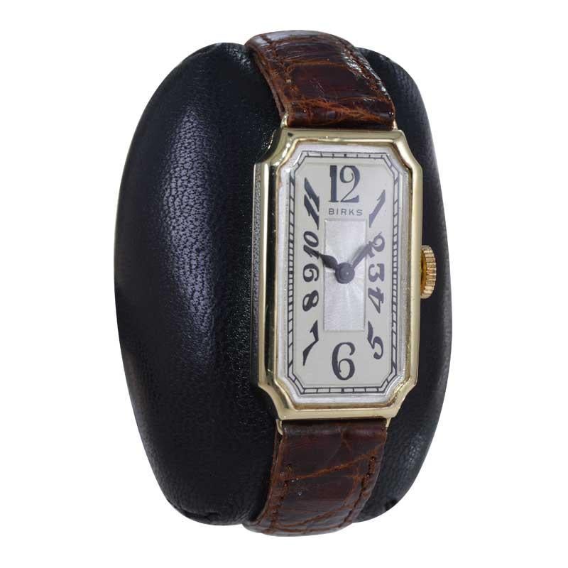 Birks of Canada 14kt. Solid Gold Art Deco Tank Style Watch, circa 1930's In Excellent Condition In Long Beach, CA