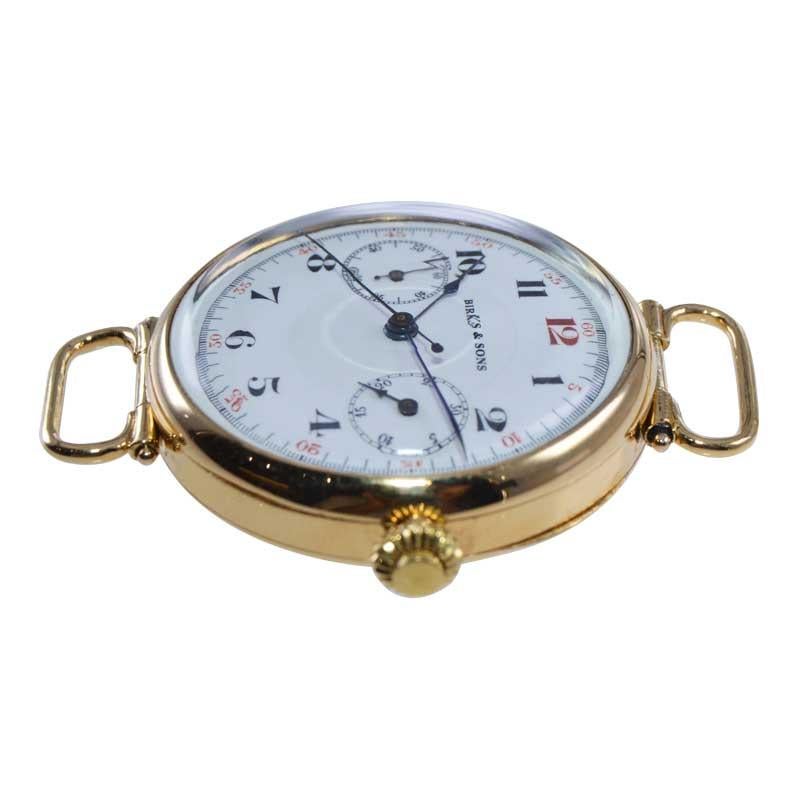 Birks of Canada Art Deco 18Kt. Solid Gold Chronograph with Enamel Dial, 1930's For Sale 2