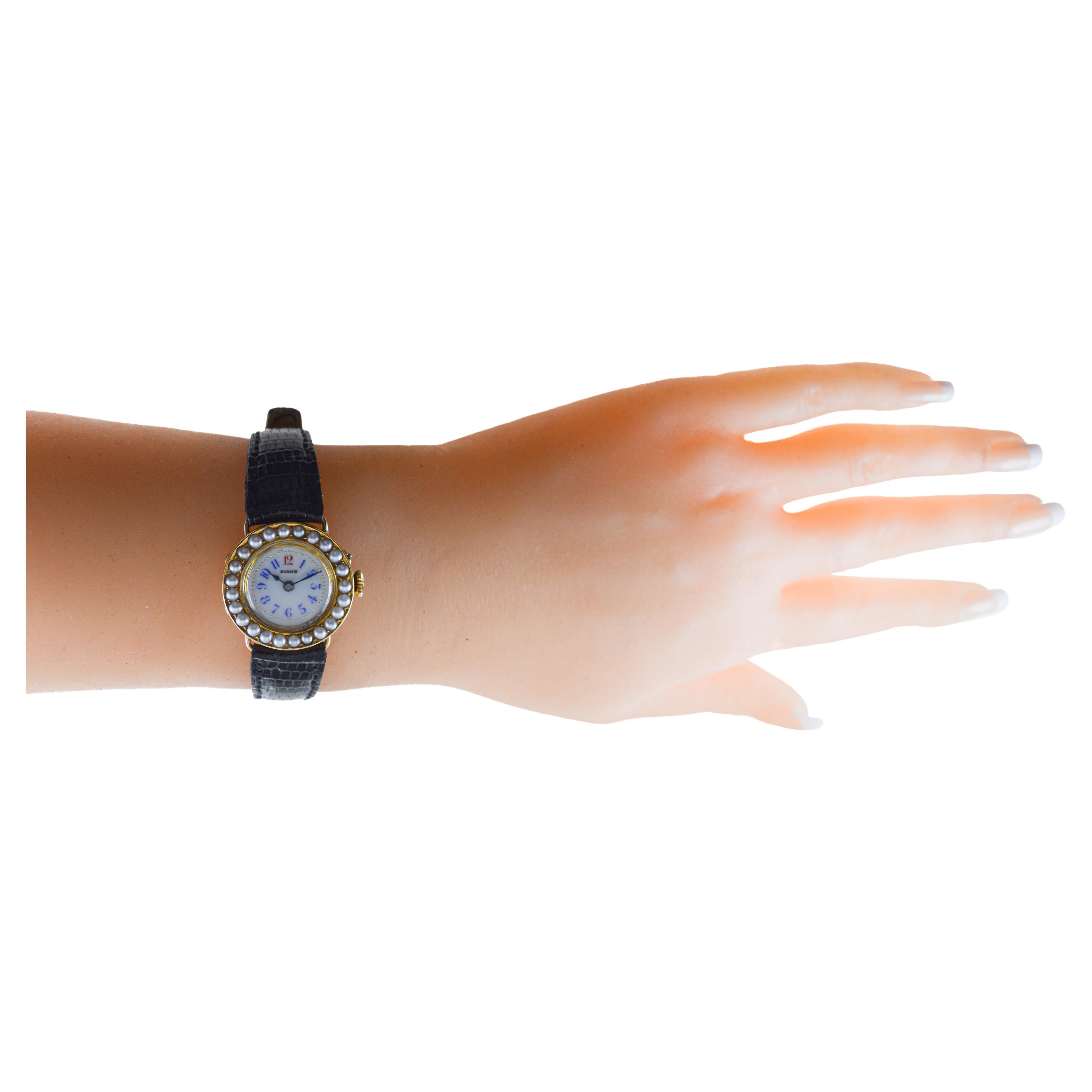 Art Deco Birks of Canada Ladies 18Kt. Yellow Gold Pearl Bezel Dress Manual Watch, 1910s For Sale