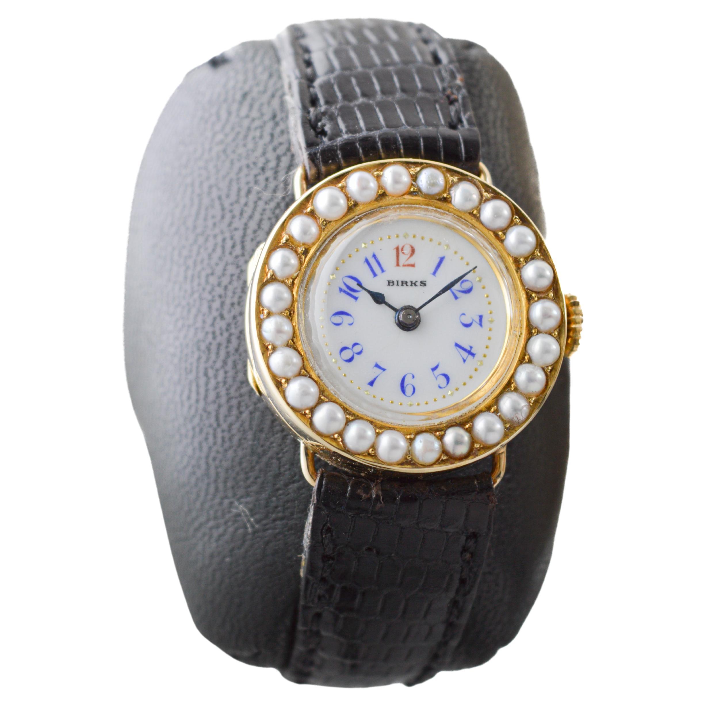 Birks of Canada Ladies 18Kt. Yellow Gold Pearl Bezel Dress Manual Watch, 1910s For Sale 1