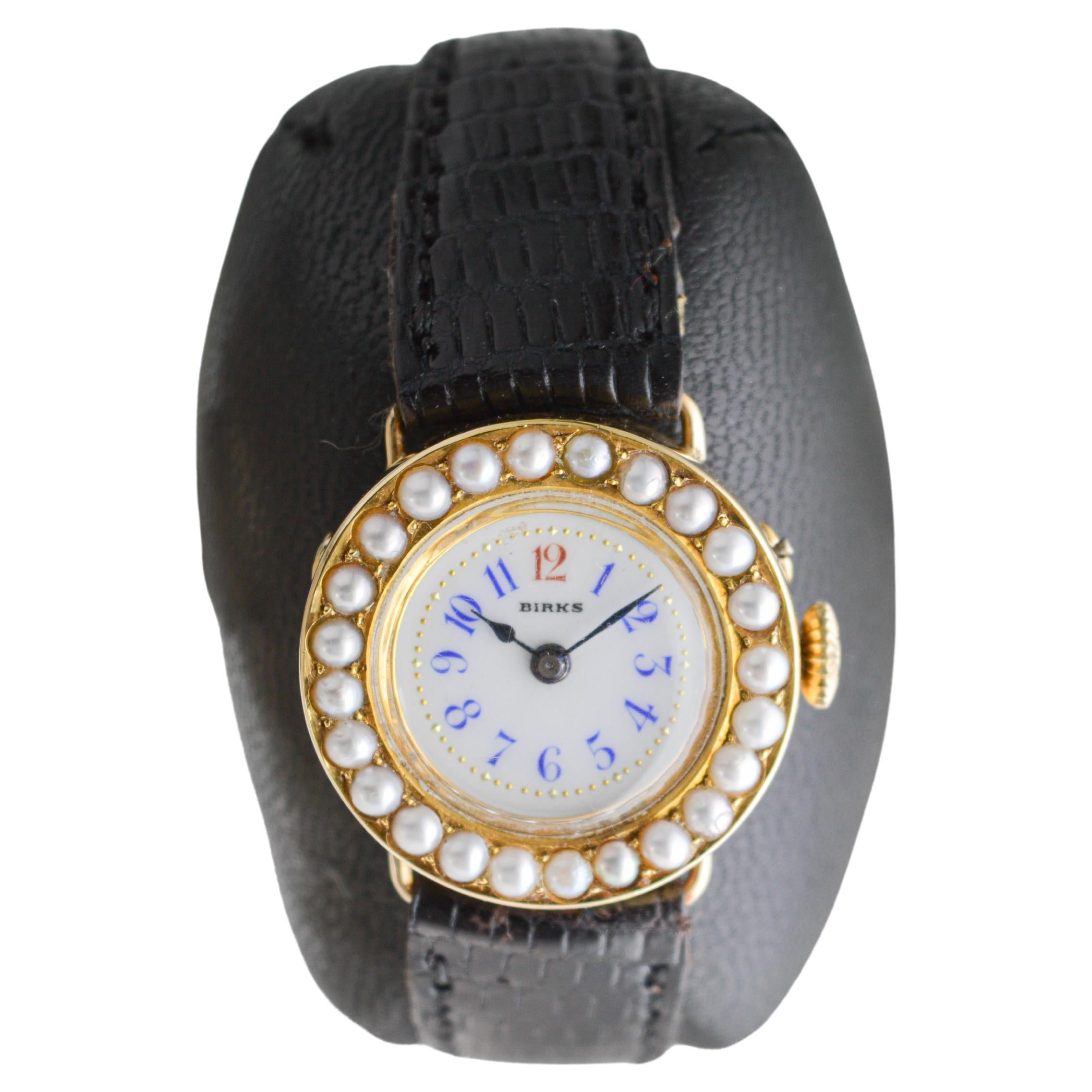 Birks of Canada Ladies 18Kt. Yellow Gold Pearl Bezel Dress Manual Watch, 1910s For Sale 2