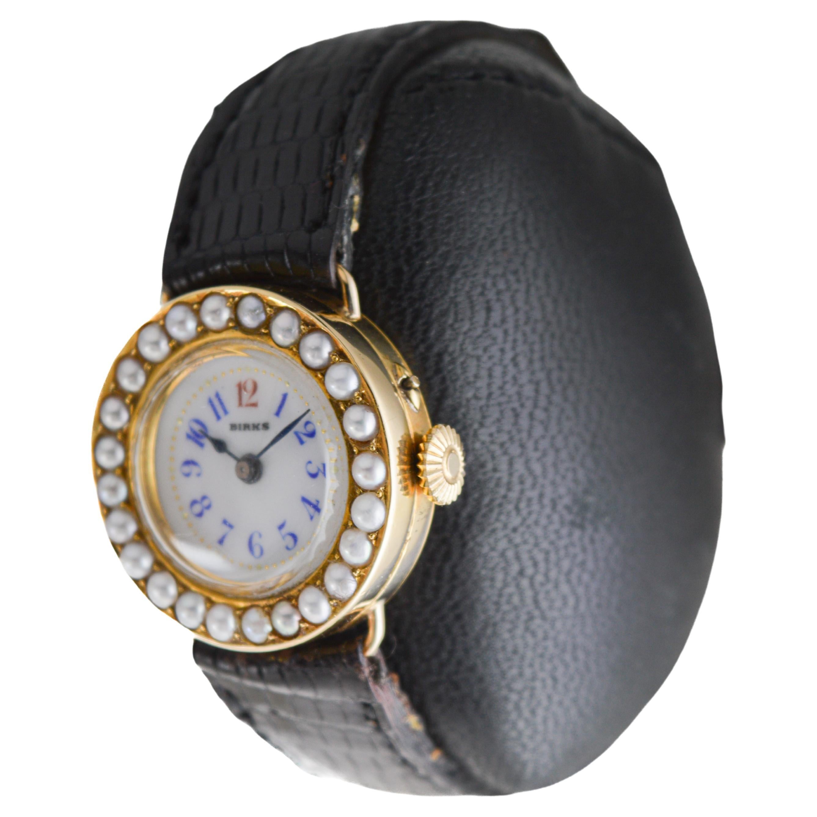 Birks of Canada Ladies 18Kt. Yellow Gold Pearl Bezel Dress Manual Watch, 1910s For Sale 3