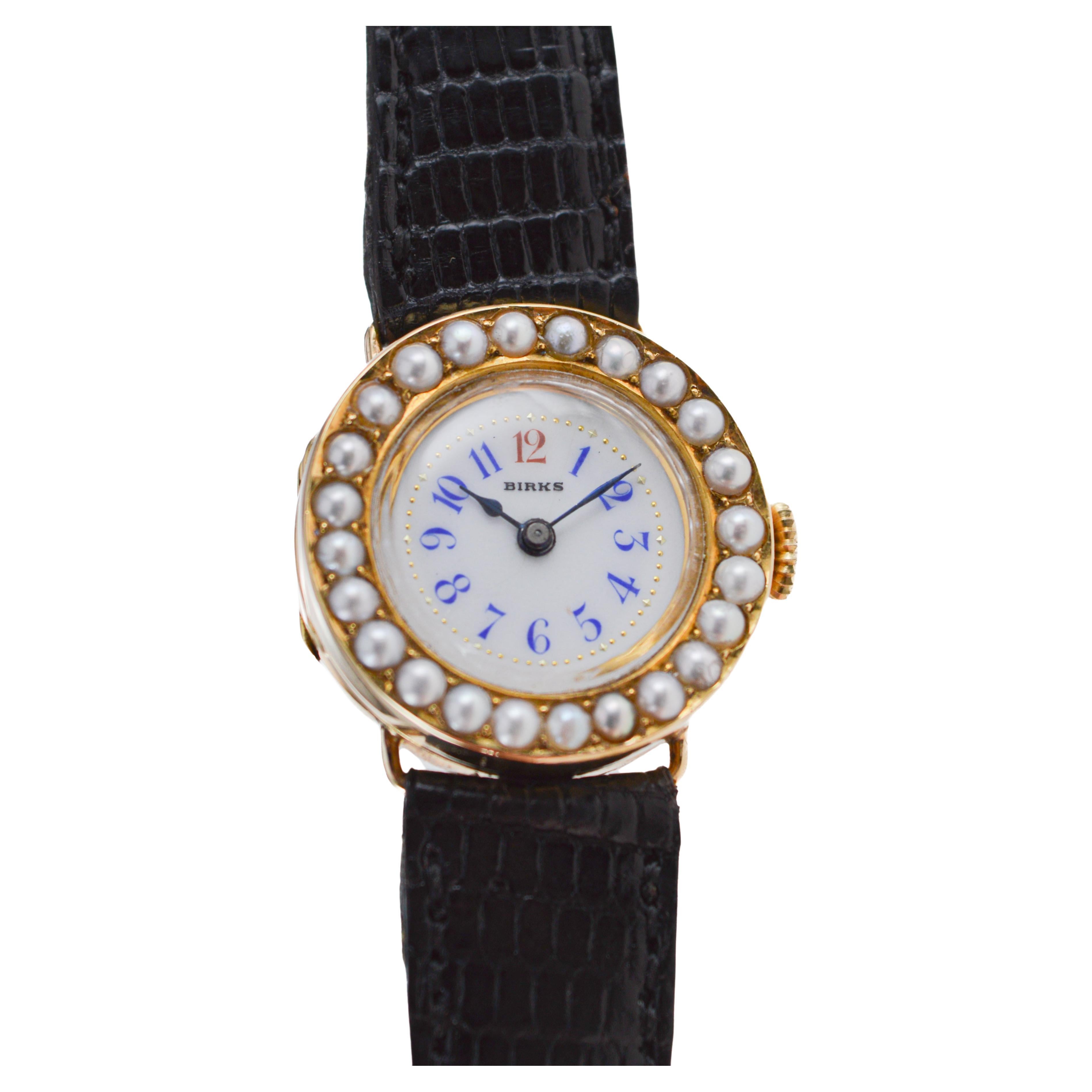 Birks of Canada Ladies 18Kt. Yellow Gold Pearl Bezel Dress Manual Watch, 1910s For Sale 4