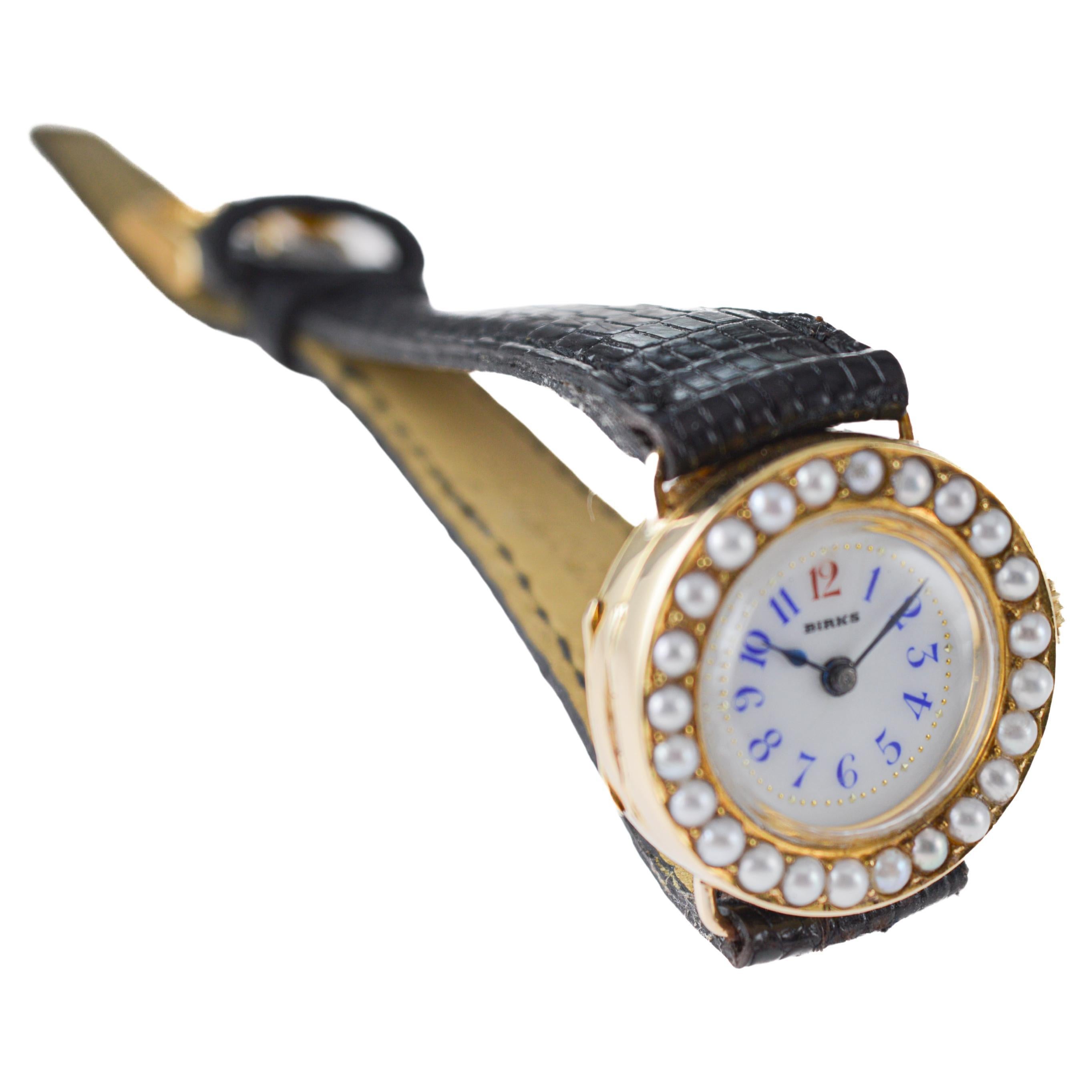 Birks of Canada Ladies 18Kt. Yellow Gold Pearl Bezel Dress Manual Watch, 1910s For Sale 5