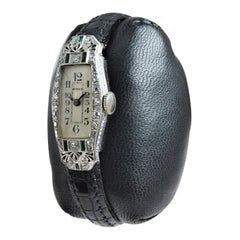 Birks of Canada Platinum Diamond Emerald Art Deco Ladies Watch, circa 1930s