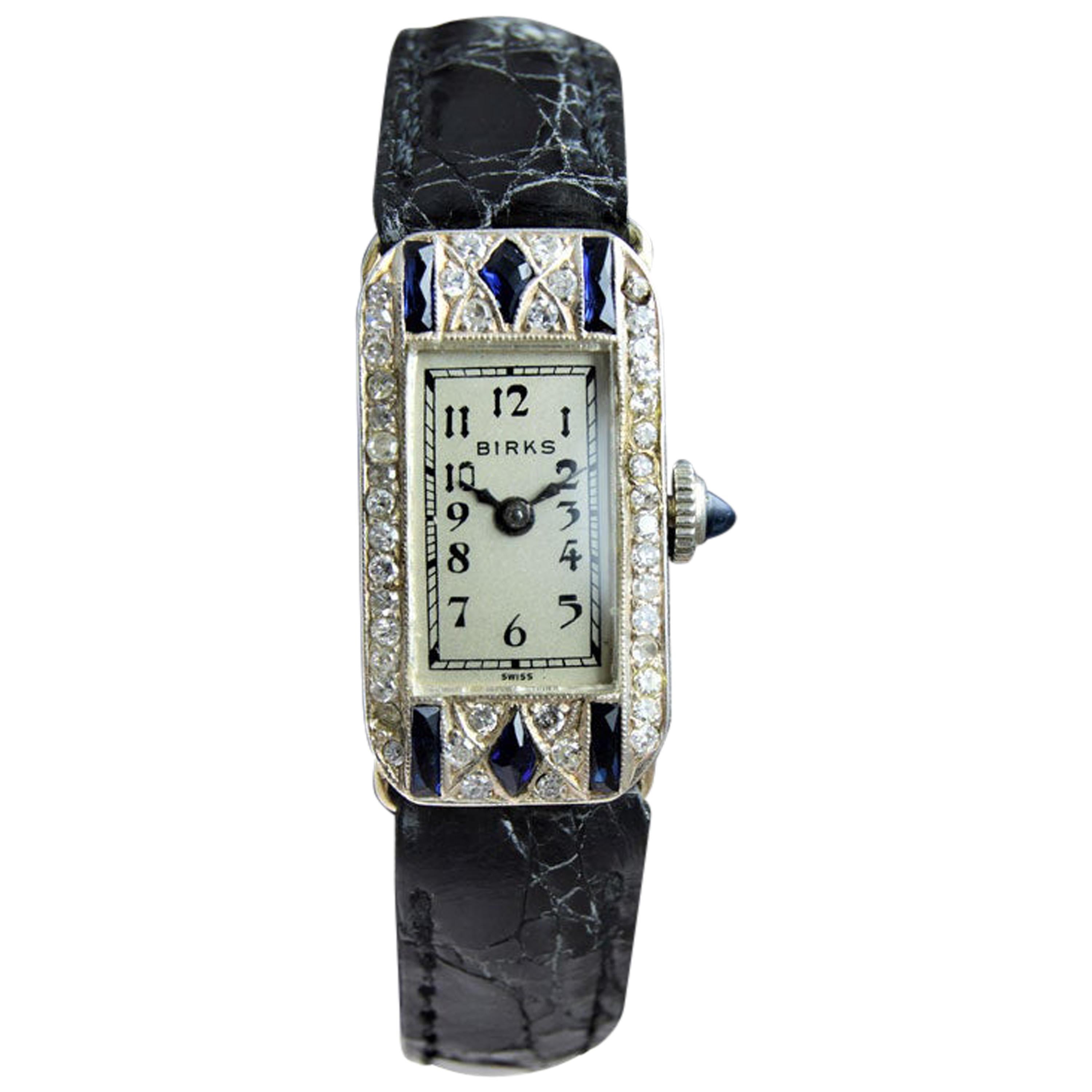 Birks of Canada Platinum Diamond Sapphire Art Deco Ladies Dress Watch