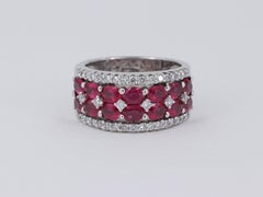Birks Oval Shaped Natural Ruby and Diamond Wide Band Ring in 18 Karat White Gold
