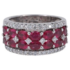 Birks Oval Shaped Natural Ruby and Diamond Wide Band Ring in 18 Karat White Gold