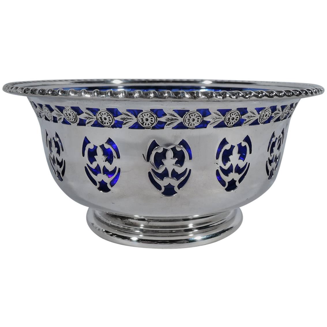 Birks Pierced Sterling Silver Bowl with Cobalt Glass Liner