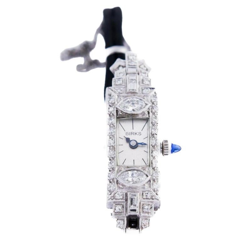 Women's Birks Platinum Art Deco Watch from the 1930s Handmade Diamond Cord Bracelet For Sale