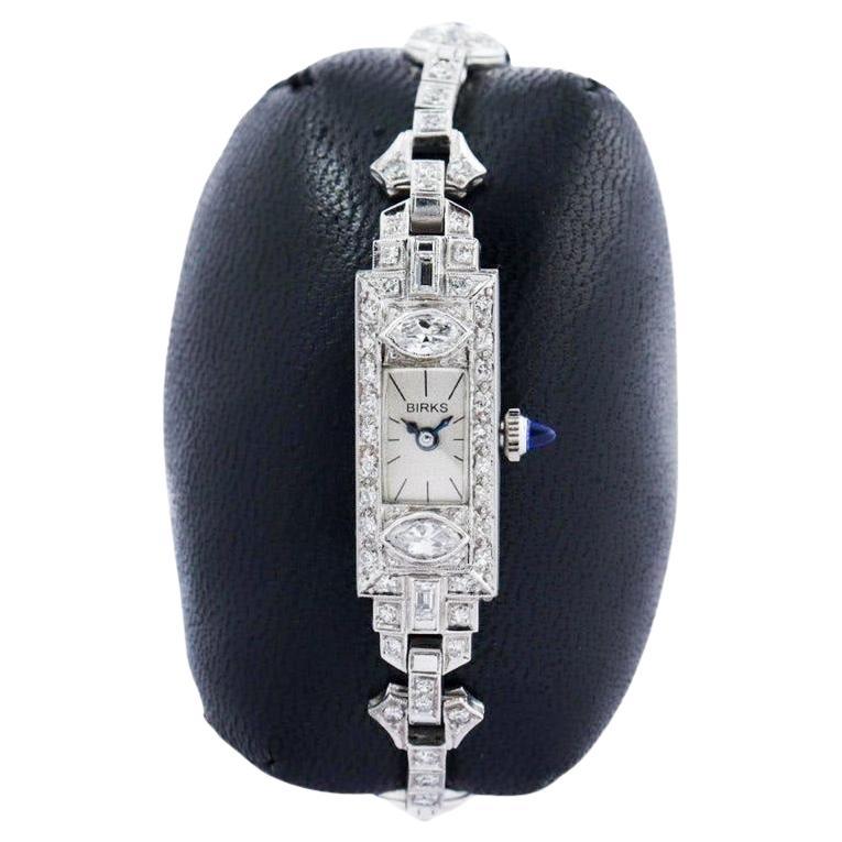 Birks Platinum Art Deco Watch from the 1930s Handmade Diamond Cord Bracelet