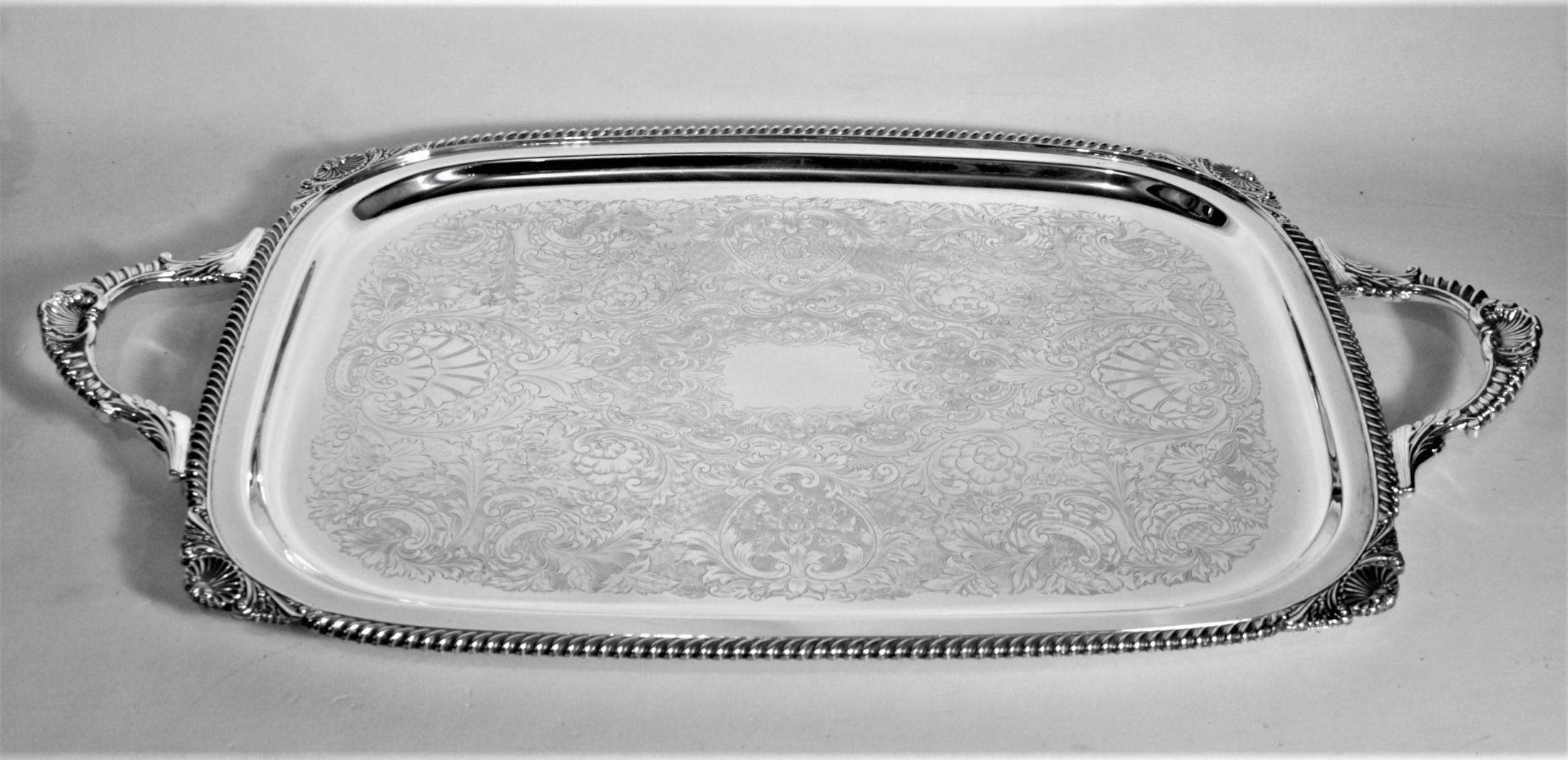 Edwardian Birks Regency Silver Plated Serving Tray with Ornate Handles & Engraving