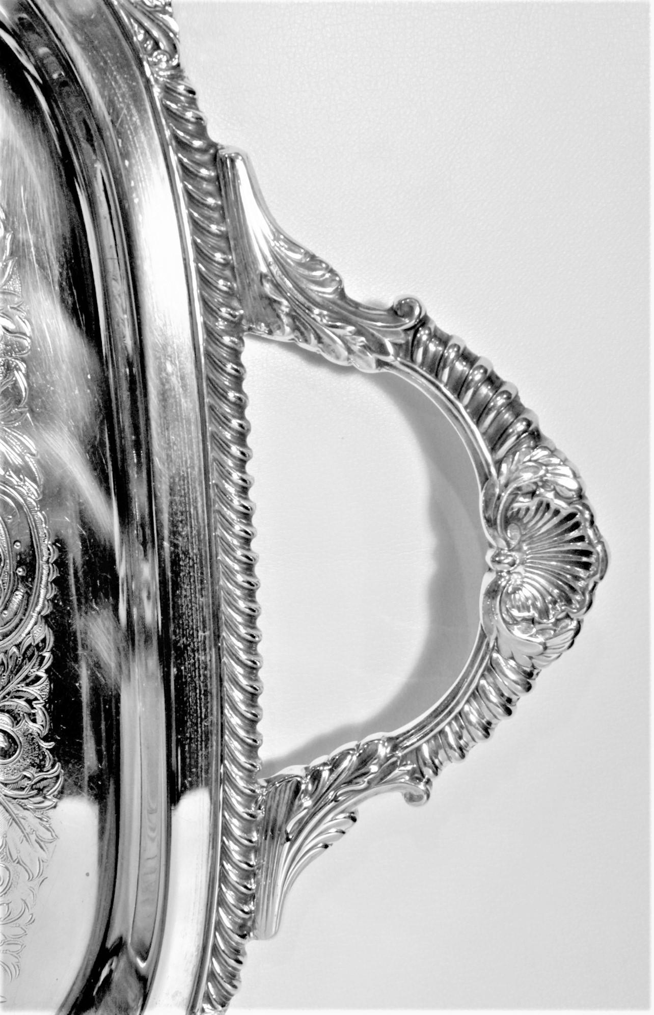 Birks Regency Silver Plated Serving Tray with Ornate Handles & Engraving In Good Condition In Hamilton, Ontario
