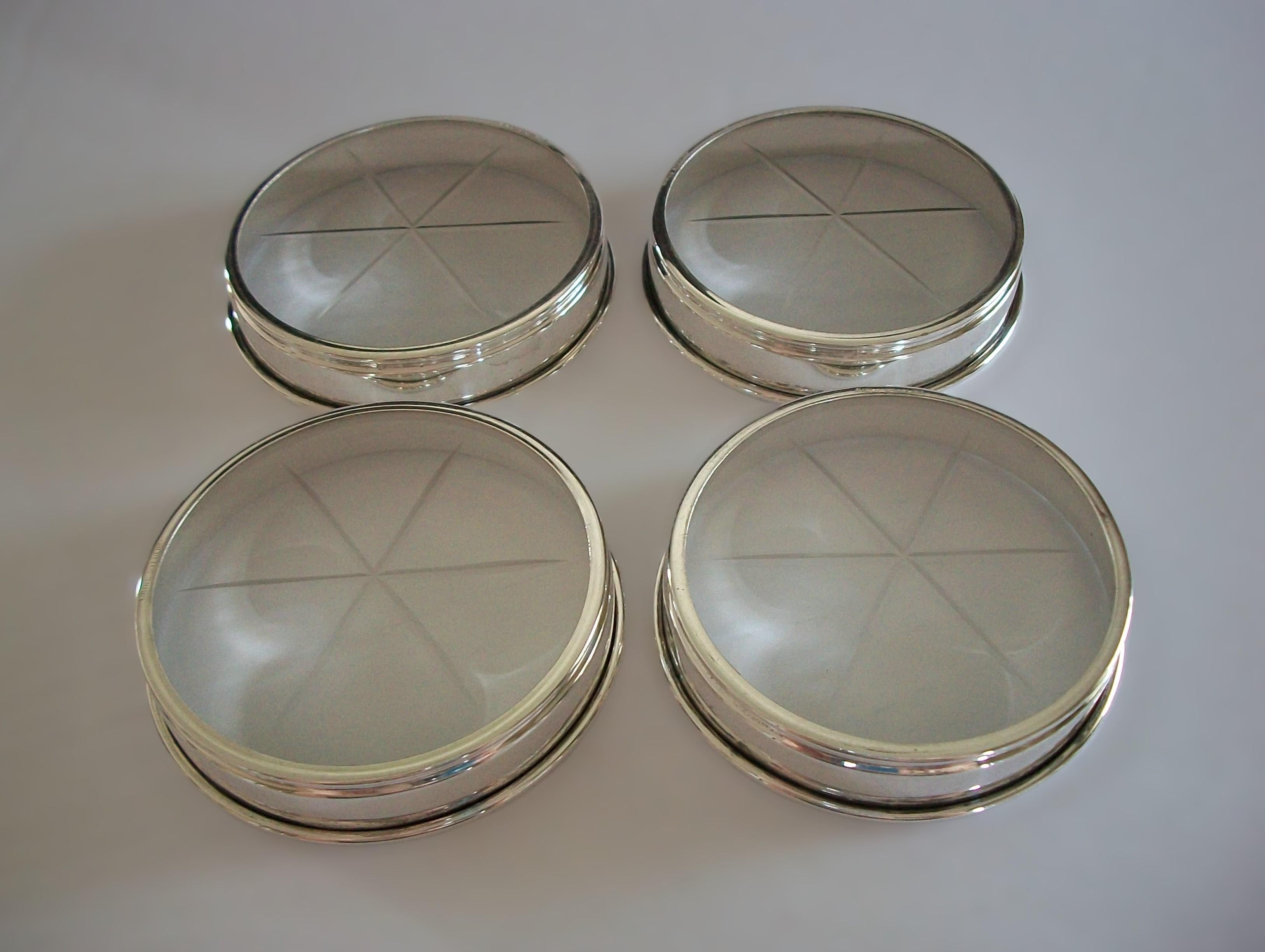 BIRKS - Set of Four Sterling Silver & Cut Glass Coasters - Canada - 20th Century For Sale 4