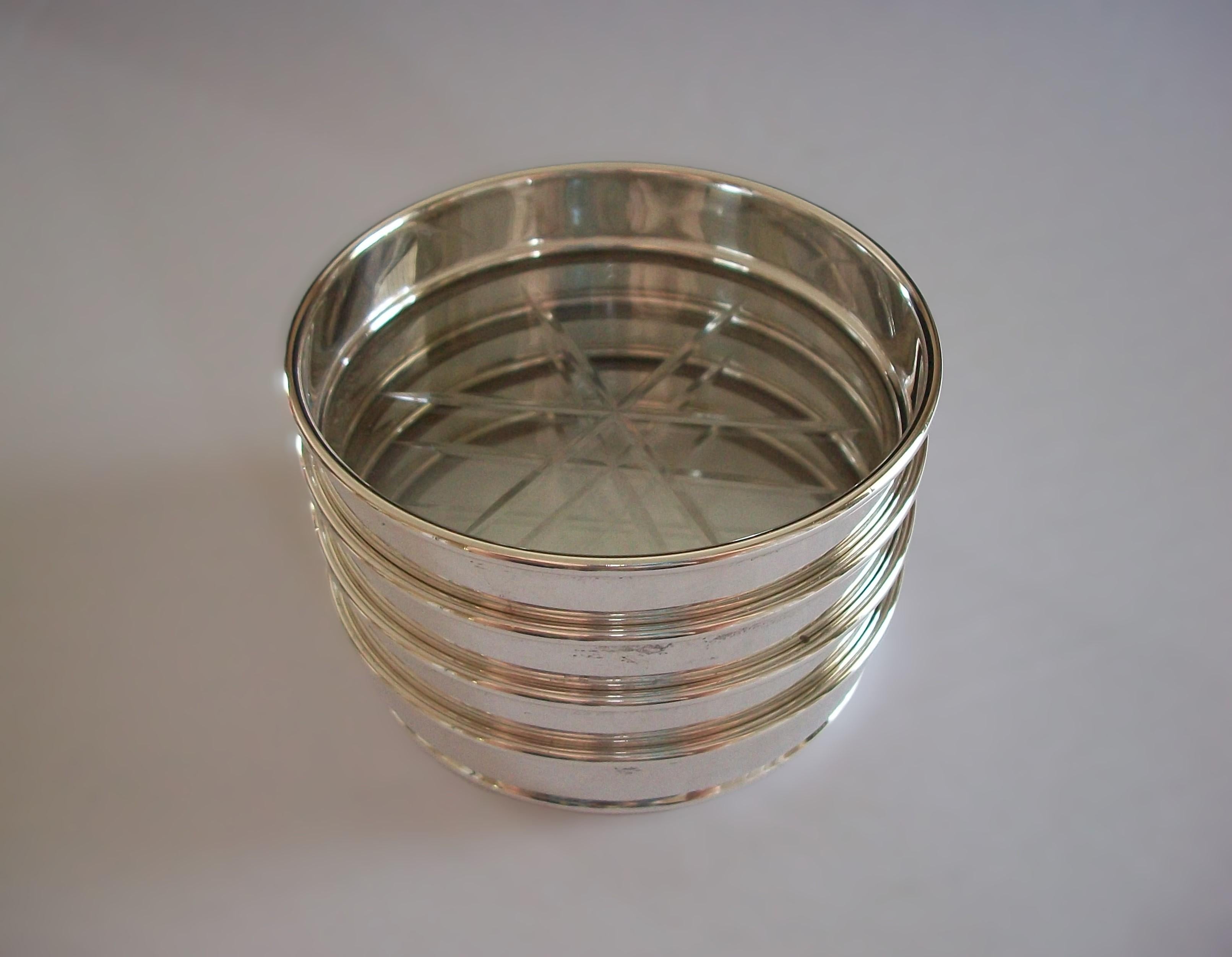 BIRKS - Set of Four Sterling Silver & Cut Glass Coasters - Canada - 20th Century For Sale 1