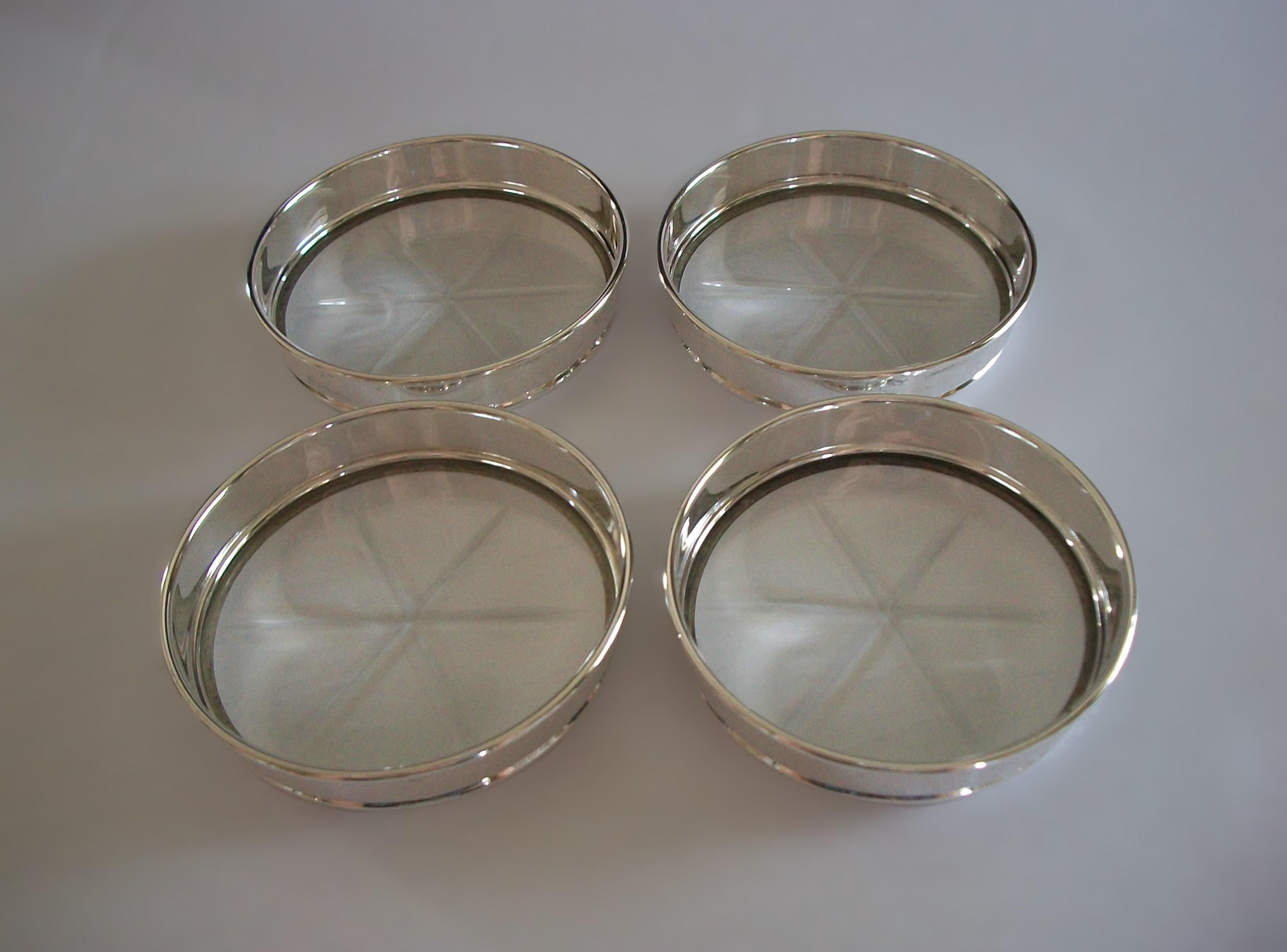 BIRKS - Set of Four Sterling Silver & Cut Glass Coasters - Canada - 20th Century For Sale 3