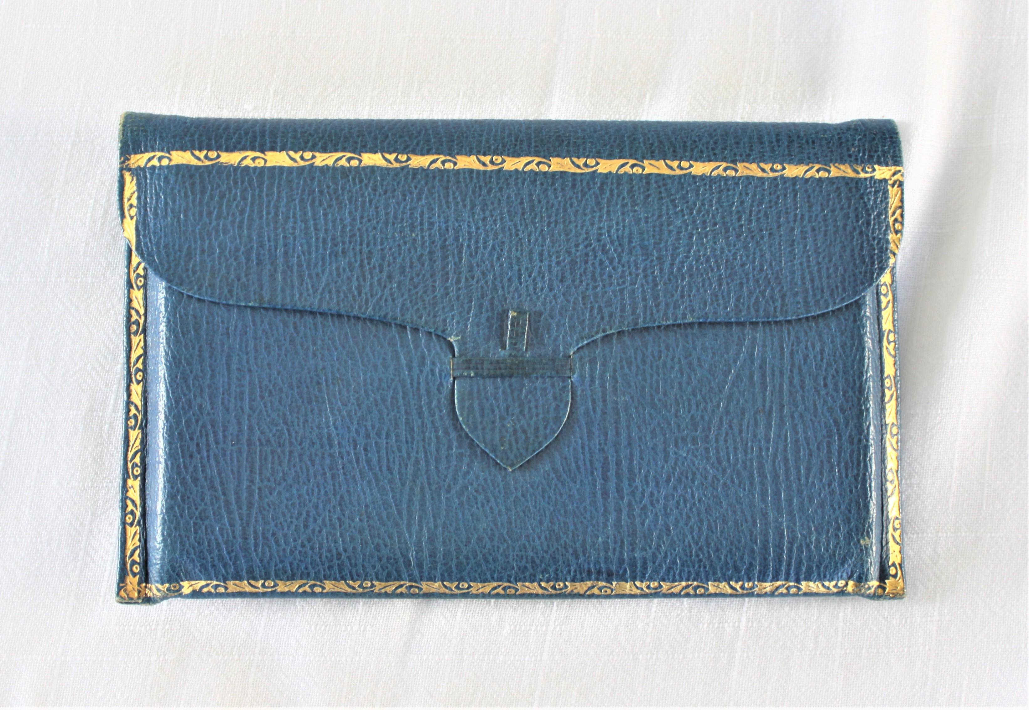 Birks Étui à cigarettes en or jaune 9 carats massif avec enveloppe extérieure en cuir bleu 6