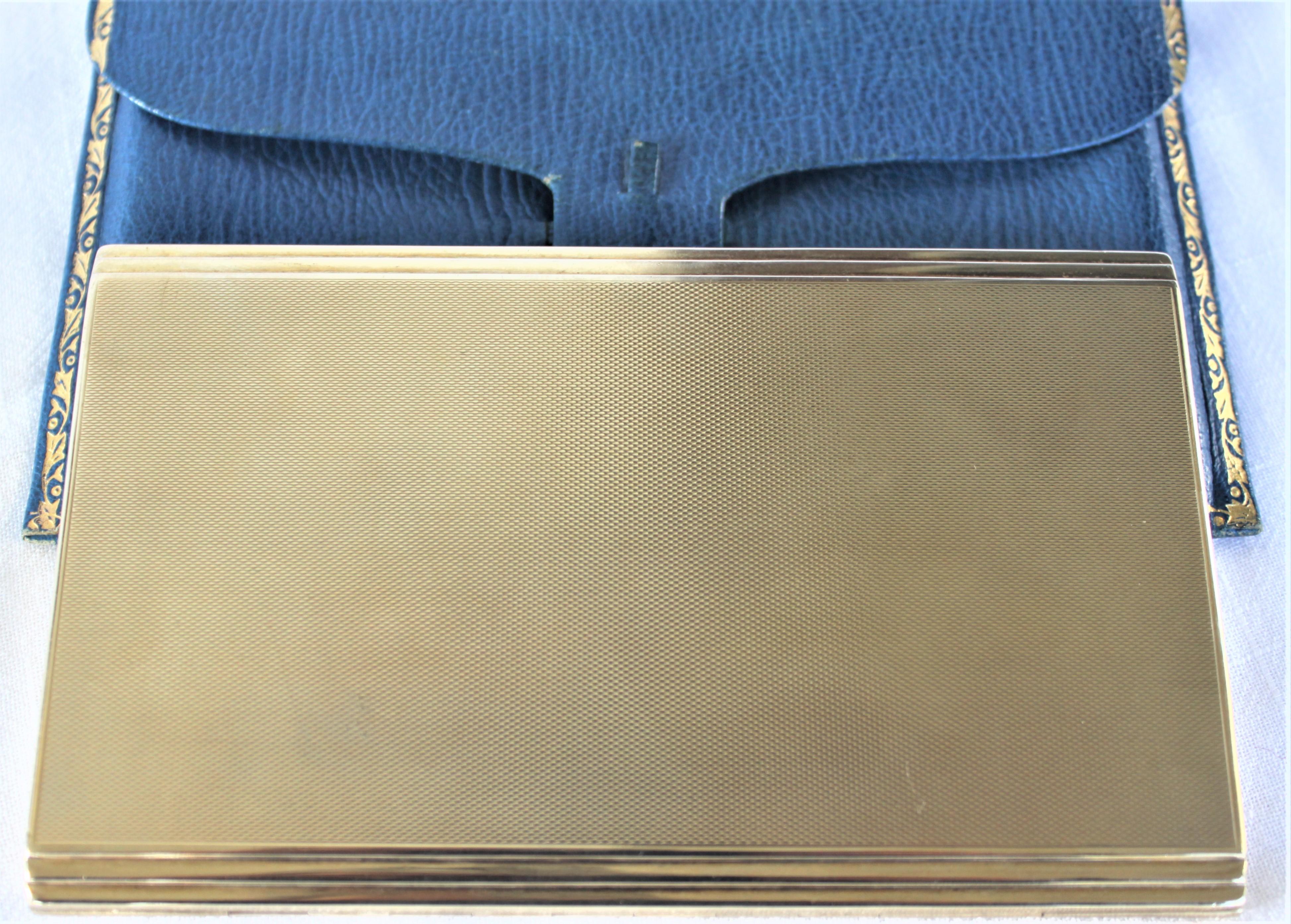 Birks Solid 9-Karat Yellow Gold Cigarette Case with Blue Outer Leather Envelope In Good Condition For Sale In Hamilton, Ontario