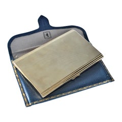 Retro Birks Solid 9-Karat Yellow Gold Cigarette Case with Blue Outer Leather Envelope