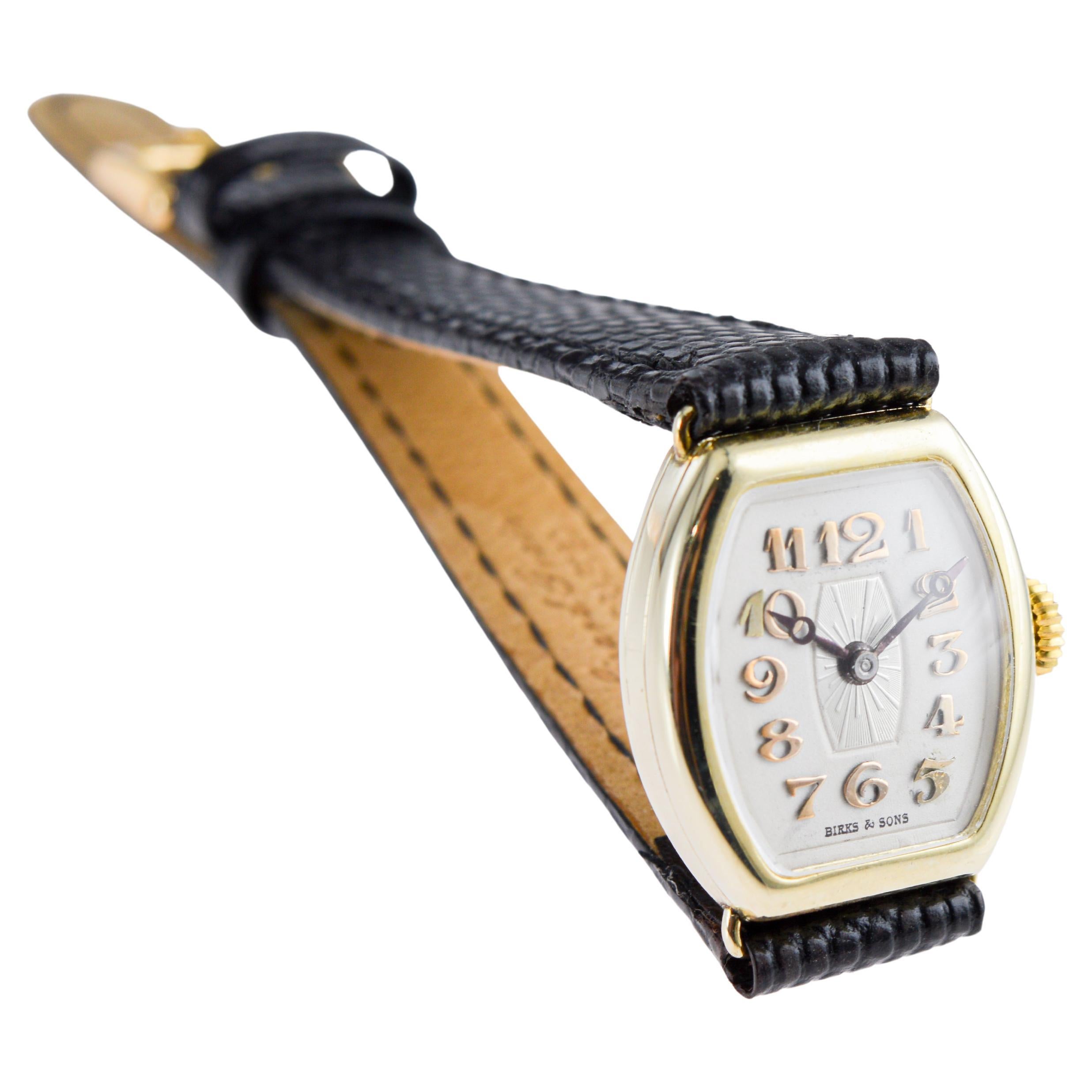 Birks & Sons 14Kt Solid Gold Art Deco Ladies Watch with Breguet Numeral Dial For Sale 6
