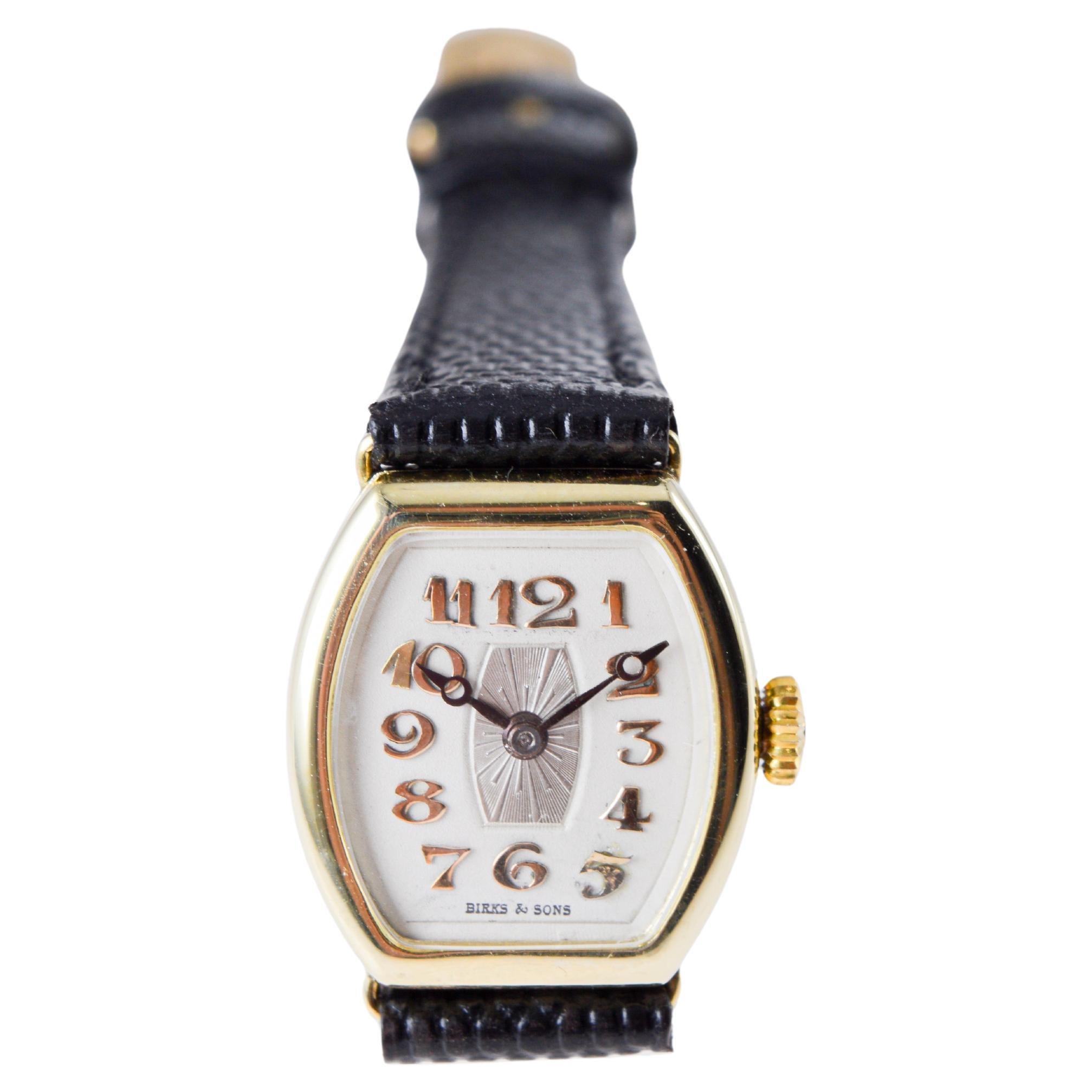 Birks & Sons 14Kt Solid Gold Art Deco Ladies Watch with Breguet Numeral Dial For Sale 7