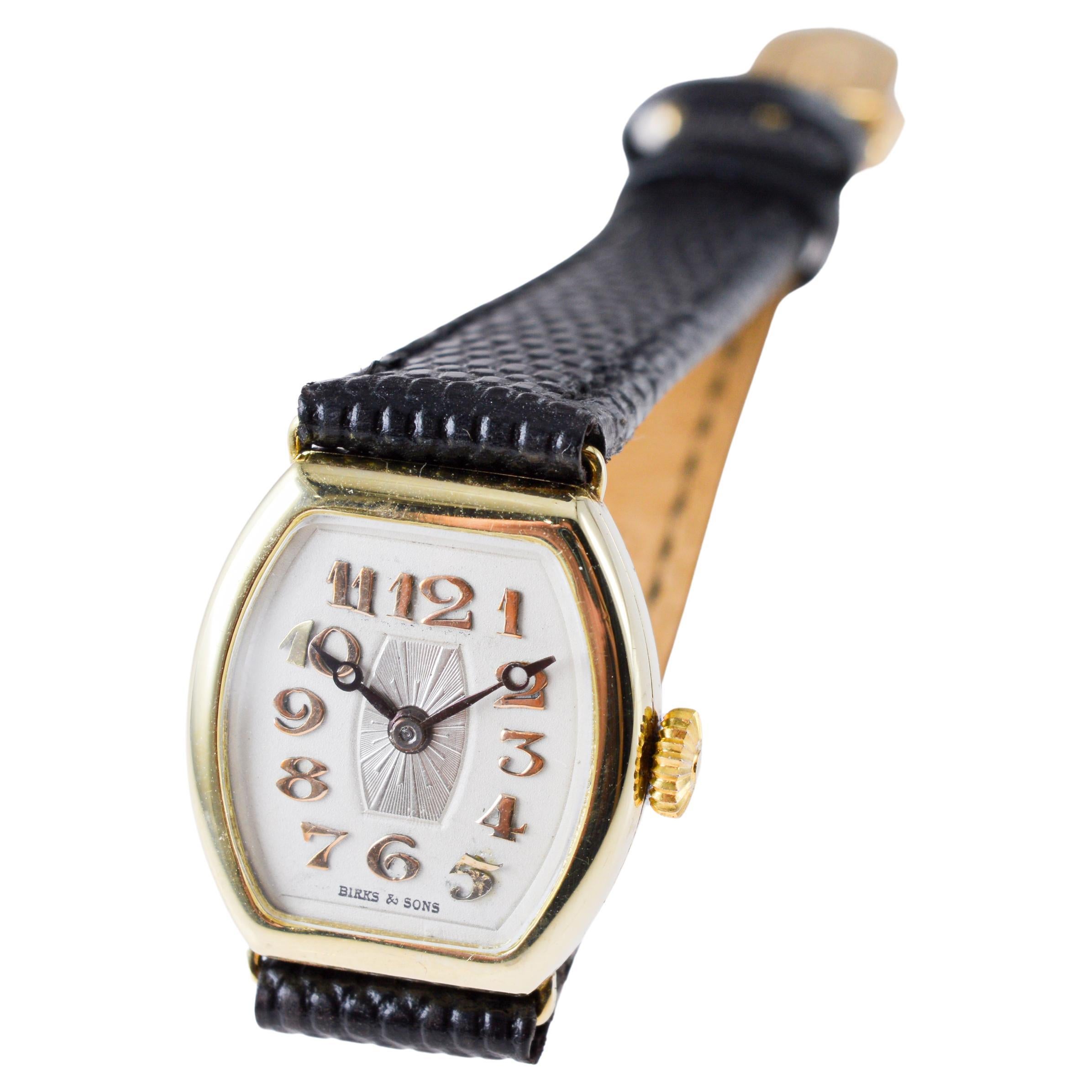 Birks & Sons 14Kt Solid Gold Art Deco Ladies Watch with Breguet Numeral Dial For Sale 8